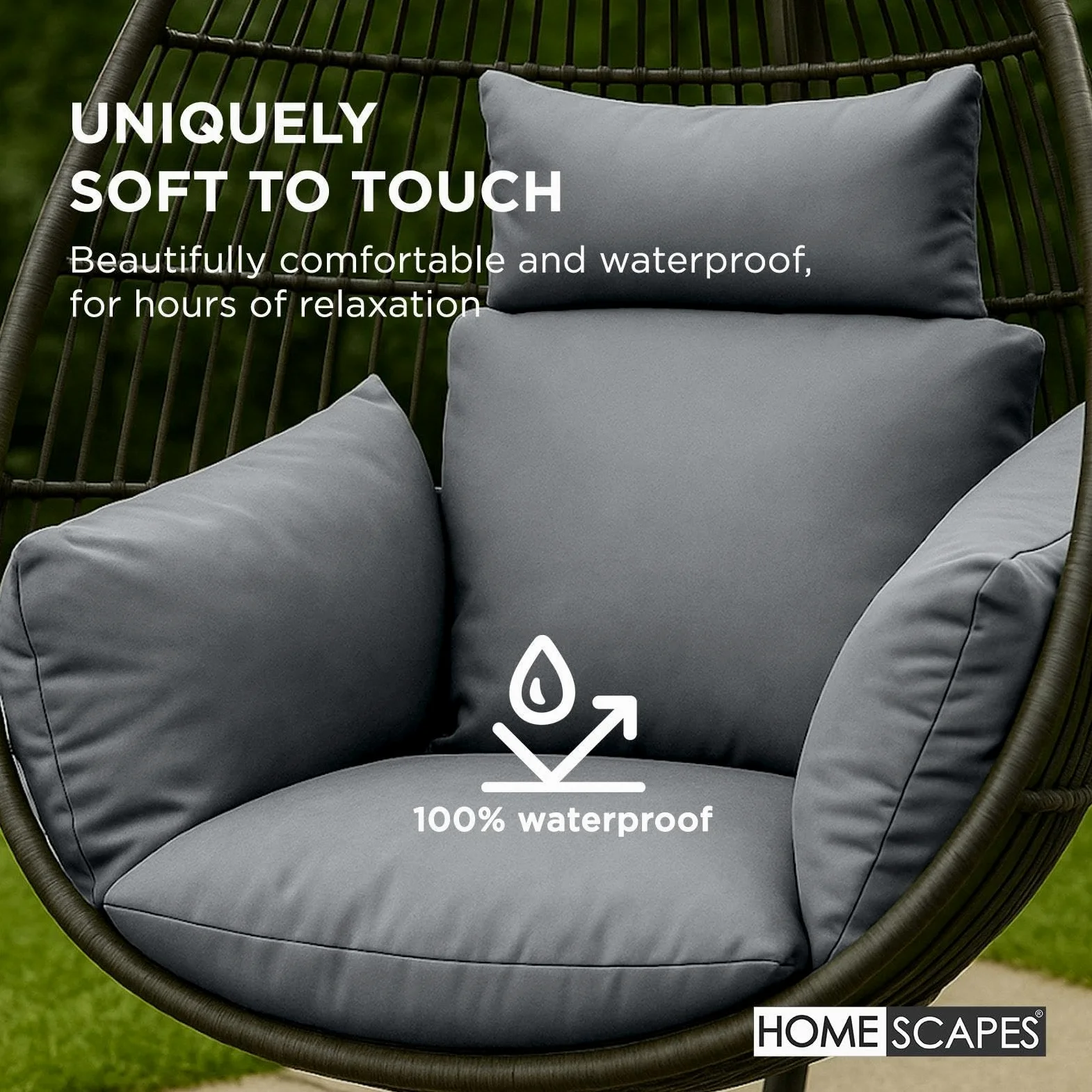 HOMESCAPES Cojín para silla de columpio impermeable con reposacabezas y lazos extraíbles