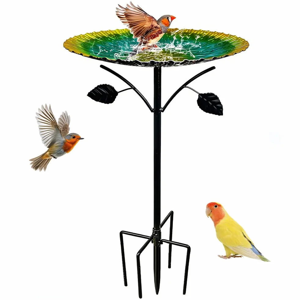 Baño para pájaros grande, 85 cm con base de 5 puntas, resistente al invierno para jardín, bebedero para pájaros a prueba de heladas para pájaros silvestres, bebedero de agua para pájaros