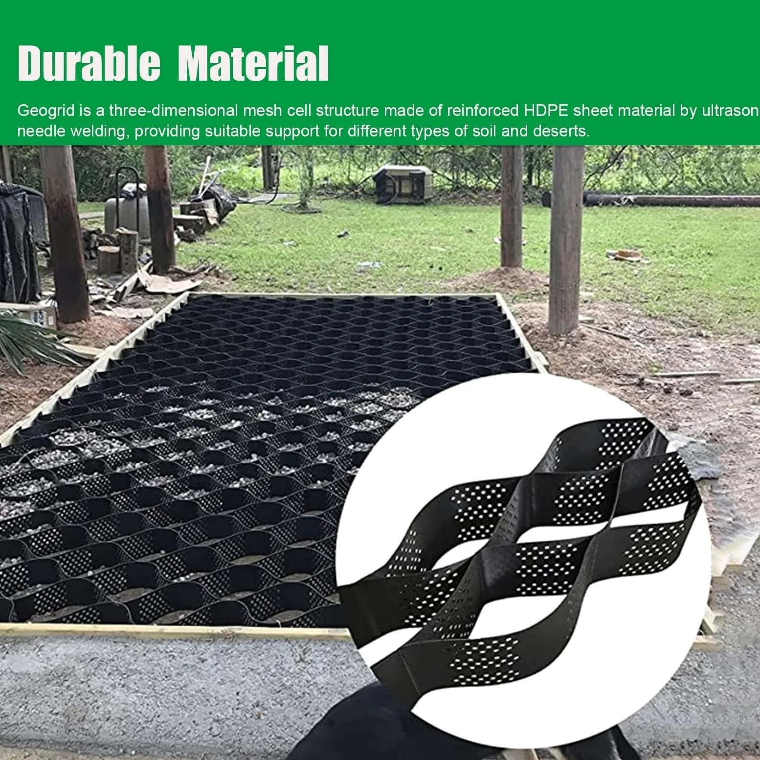 Geocelda Estabilizador Rejilla estabilizadora de grava para pasarelas, geomalla de 2 pulgadas de grosor escalable, sistema de estabilización permeable para trabajos en el subsuelo de taludes Entradas