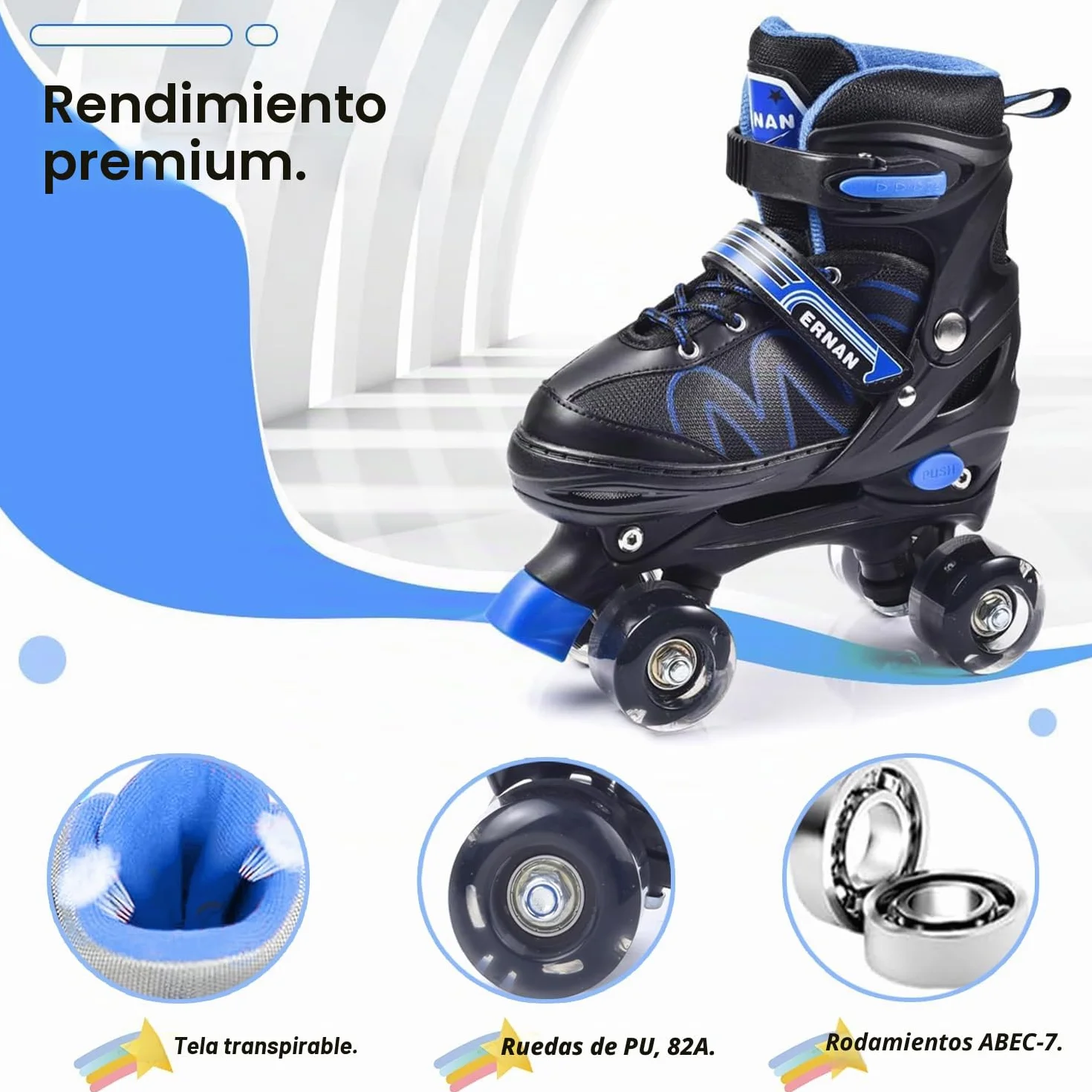 ERNAN Patines 4 Ruedas Ajustables con Ruedas Que Brillan en la Oscuridad para Niños Principiantes