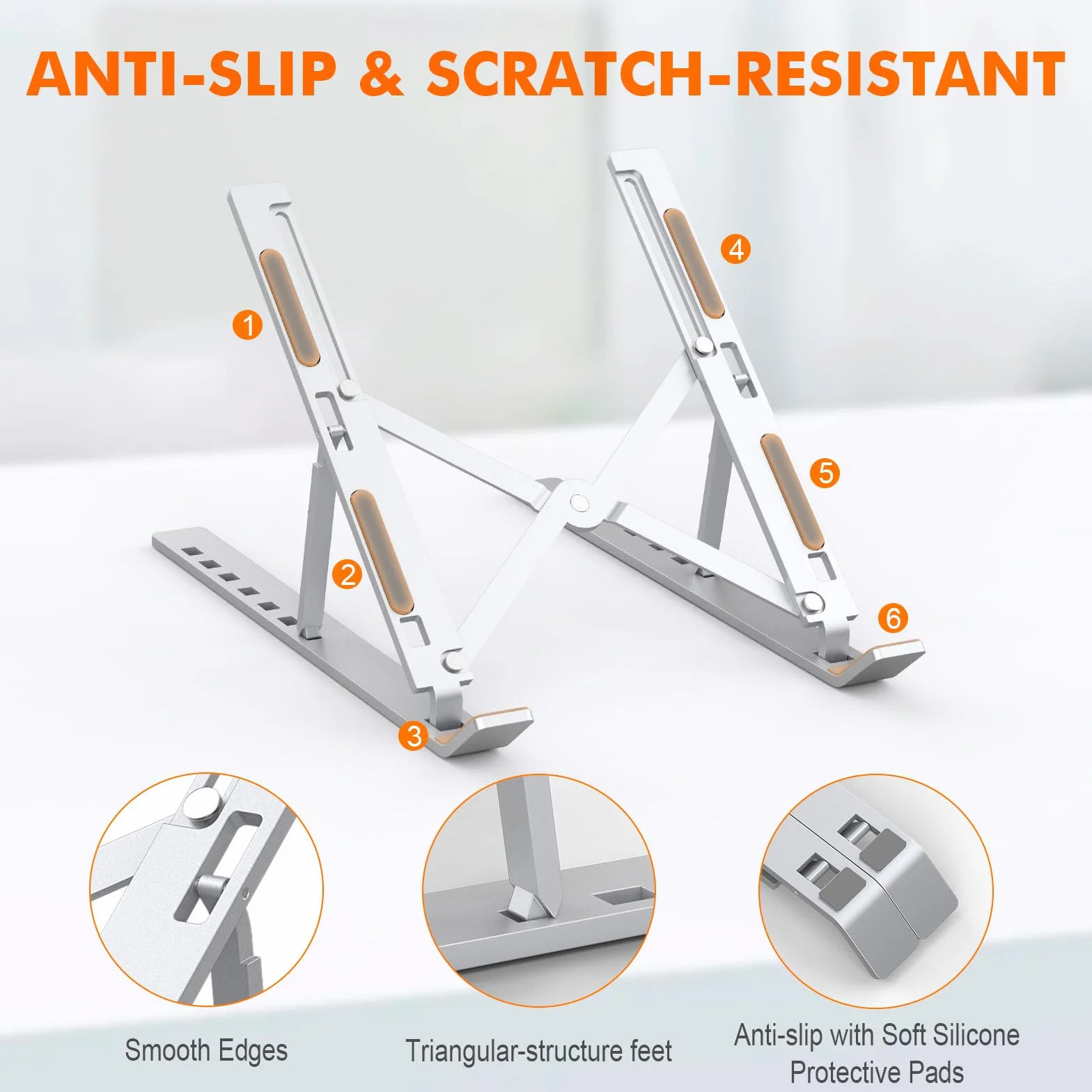 GRIFEMA Soporte para Ordenador Portátil, Laptop Stand Ajustable en 7 Ángulos, Aluminio Plegable con Bolsa, Ergonómico Ventilado para 10-15.6"
