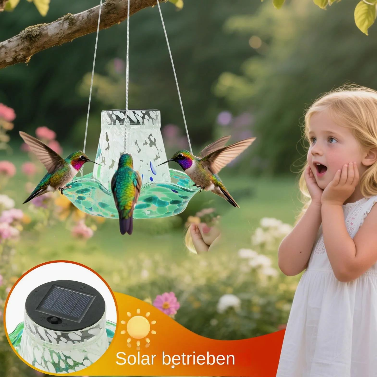 Bebederos para Colibríes Exteriores Alimentadores Solares para Exterior | Bebedero Antifugas Con Vidrio Decoración Jardín Y Patio Exterior