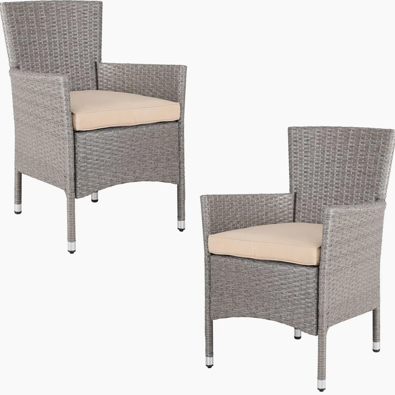 CASARIA 2X Sillas de Jardín Poliratán Apilables Beige Cojines Lavables Asientos Exterior Terraza Balcón