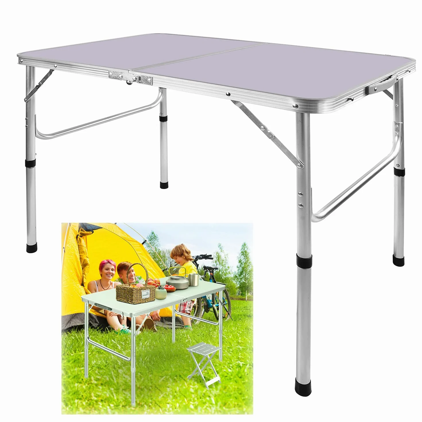 Mesa de camping de 90 cm de largo, plegable, ajustable, de aluminio, ligera, para cocina, cena, catering, bufé y jardín