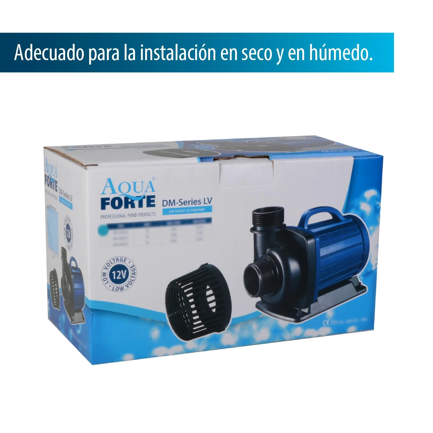 AquaForte Bomba de estanque DM 10000 de bajo voltaje 12 voltios 85 vatios, caudal 10m3 p/h, altura de impulsión 5 m, protección automática contra funcionamiento en seco, longitud del cable 10 m