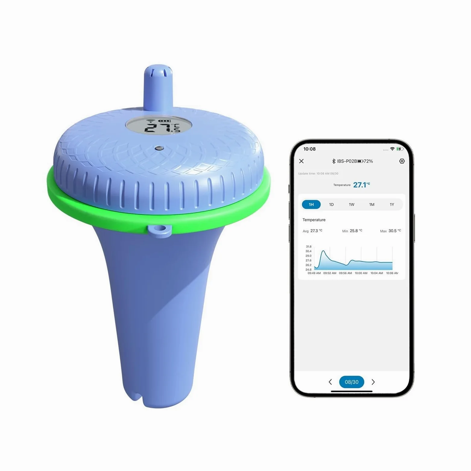 Termómetro de piscina con Bluetooth IBS-P02B mejorado for interiores y exteriores, ideal for piscinas, spas, estanques acuarios
