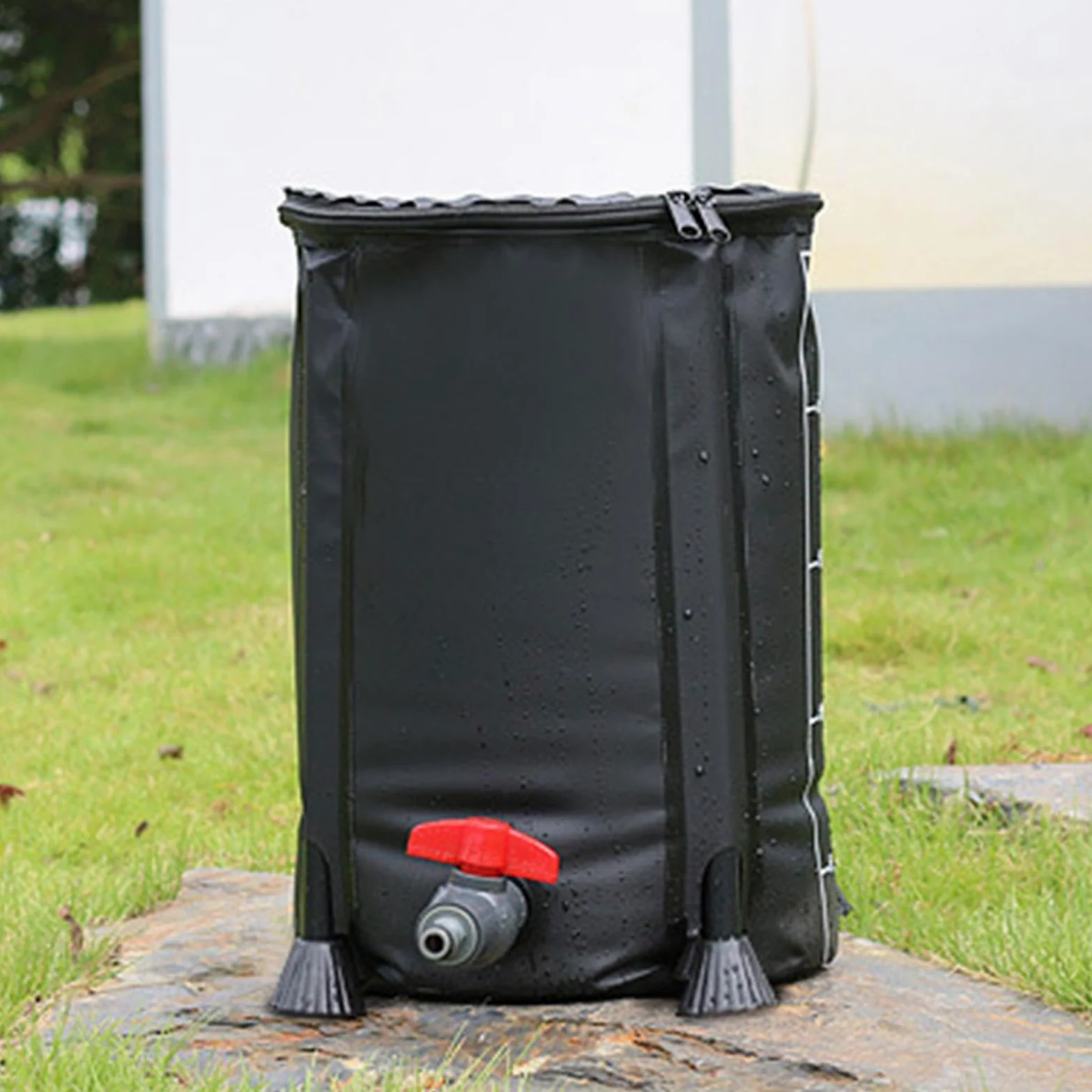 Colector de agua de lluvia – Barril de lluvia plegable con gran capacidad | práctico diseño de cremallera, cubo de recogida de lluvia con prevención de desbordamiento para lavado de coches, granja,
