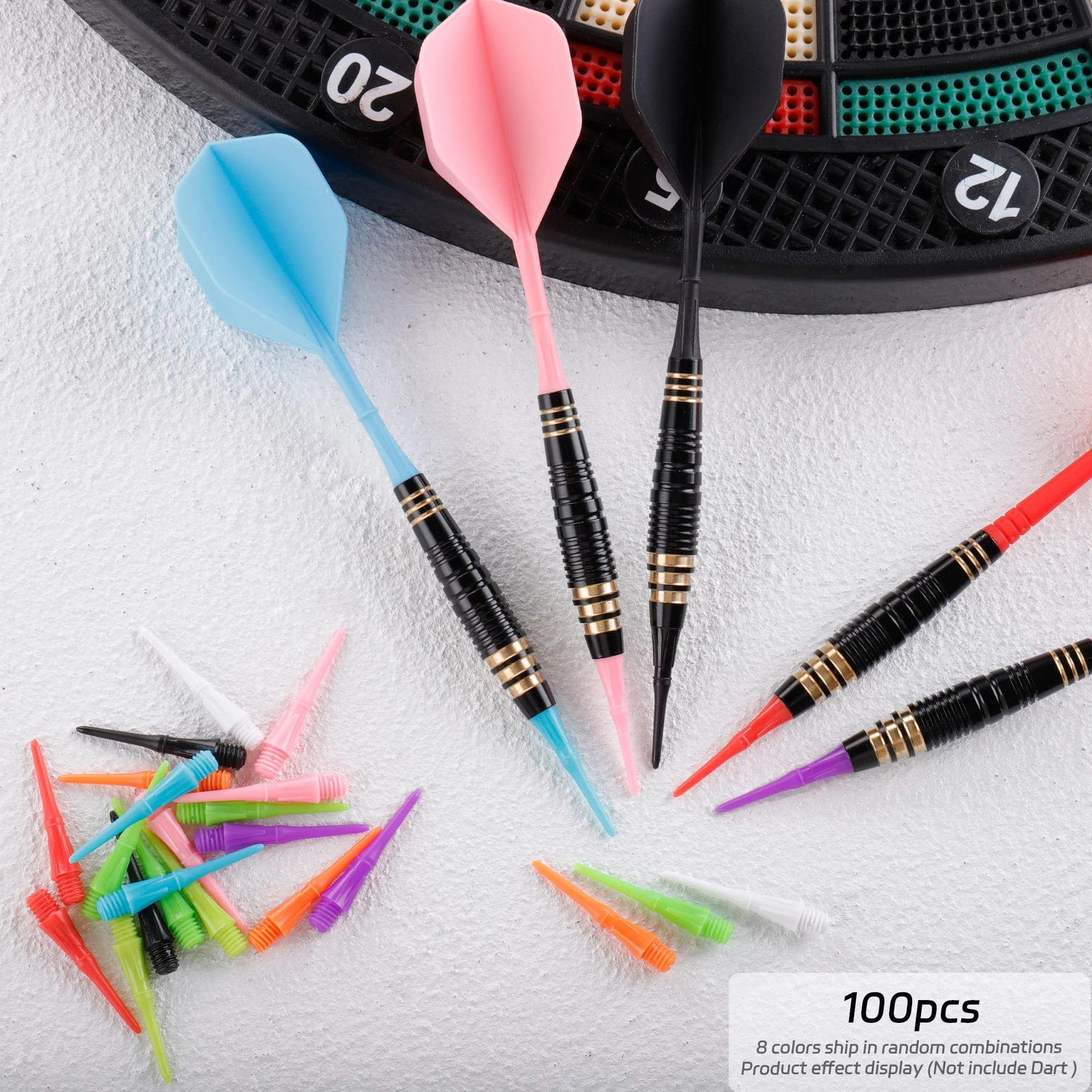 CyeeLife Punta de Dardos 100 Piezas 2BA Hilo Soft Tips Plástico 8 Colores