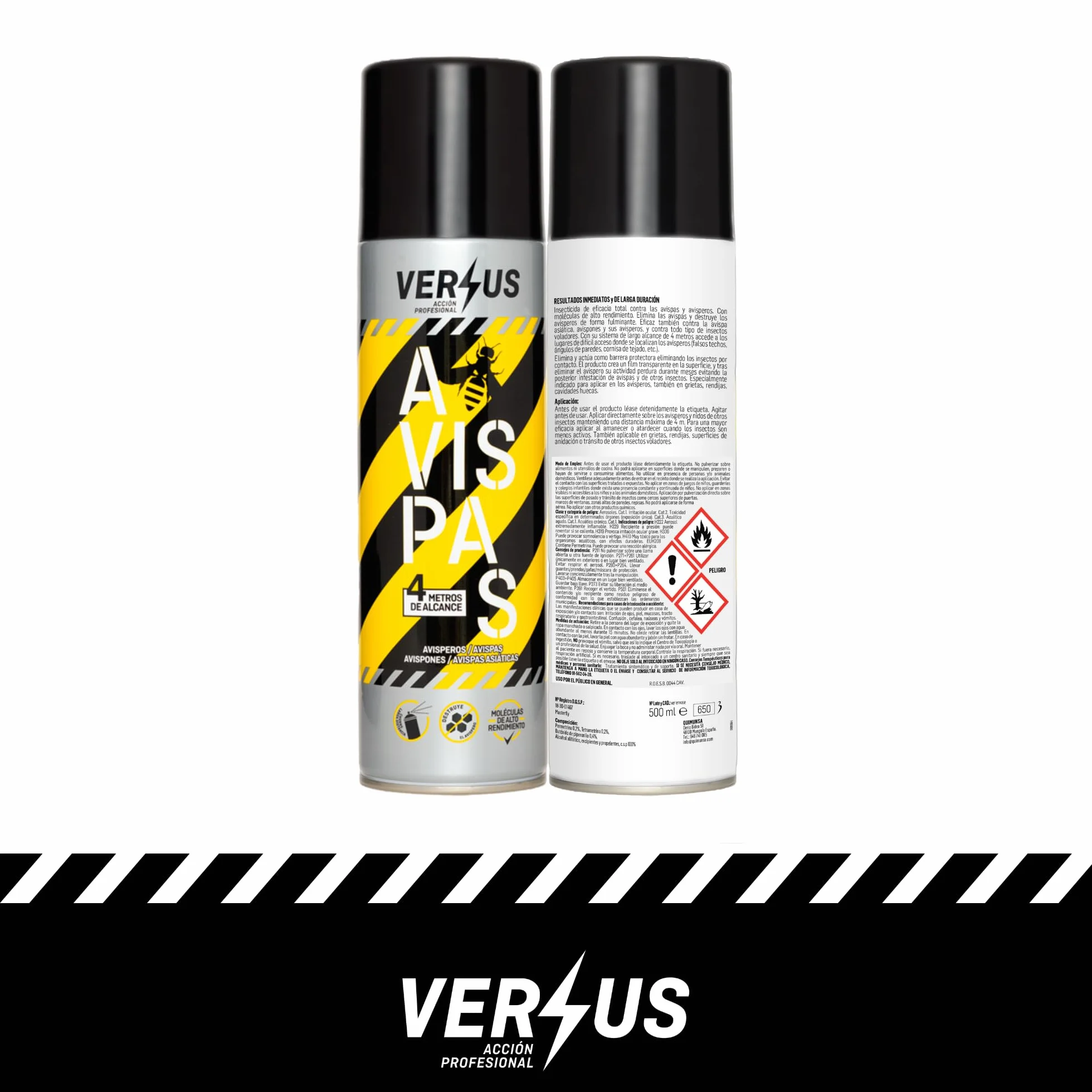 VERSUS AVISPAS - Insecticida Avispas, Avispones y Avisperos - Eficaz contra Avispa Asiática - Largo Alcance 4 Metros - Eficacia Inmediata y a Distancia - Destruye el Nido y Evita Nuevas Reproducciones