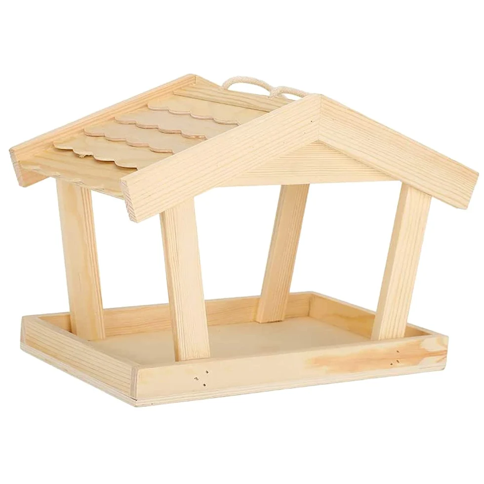 Alimentador de semillas de pájaros de madera al aire libre Porche Decorativo Casa Accesorios para pájaros carpinteros cardenales pájaros grandes