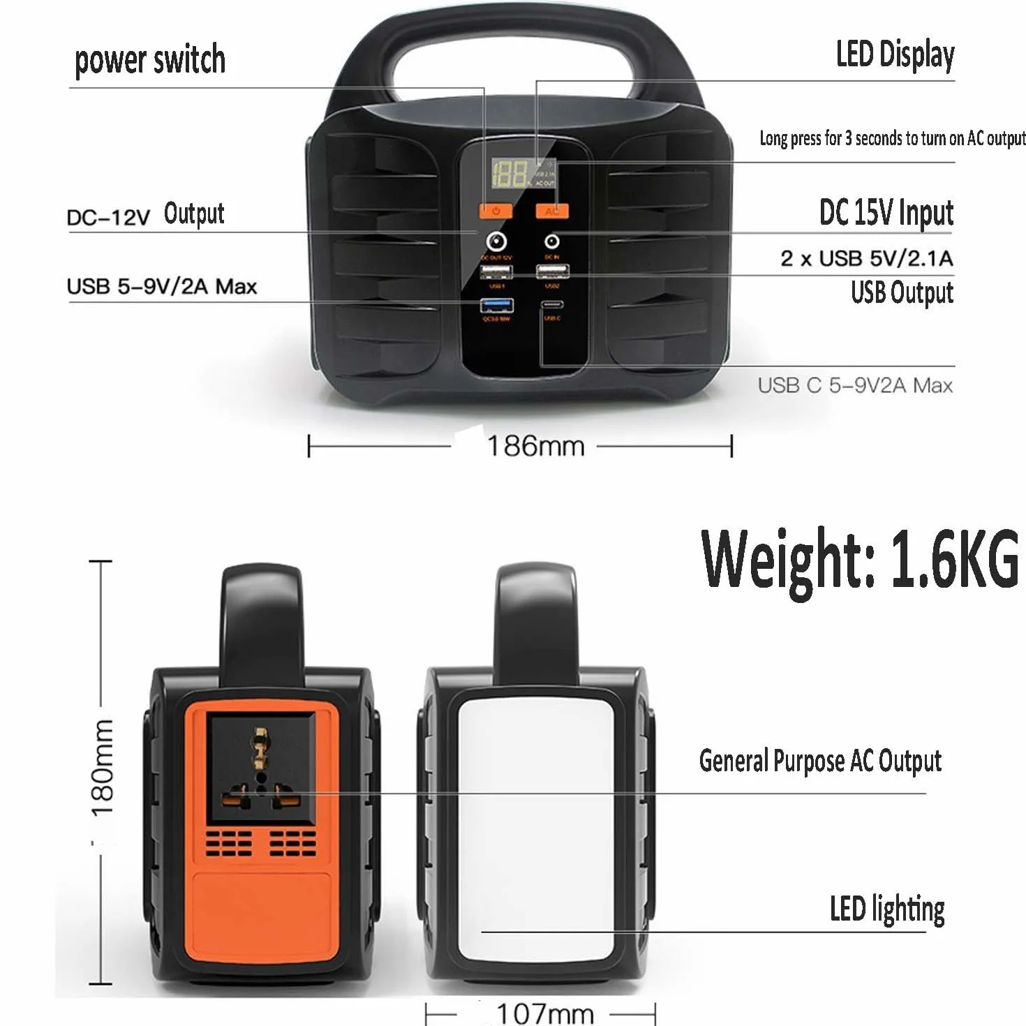 Central Eléctrica Portátil 155WH Generador Solar De 100 Vatios con Salida De Onda Sinusoidal Batería De Emergencia De 42000 Mah para Camping, Viajes Y Apagones