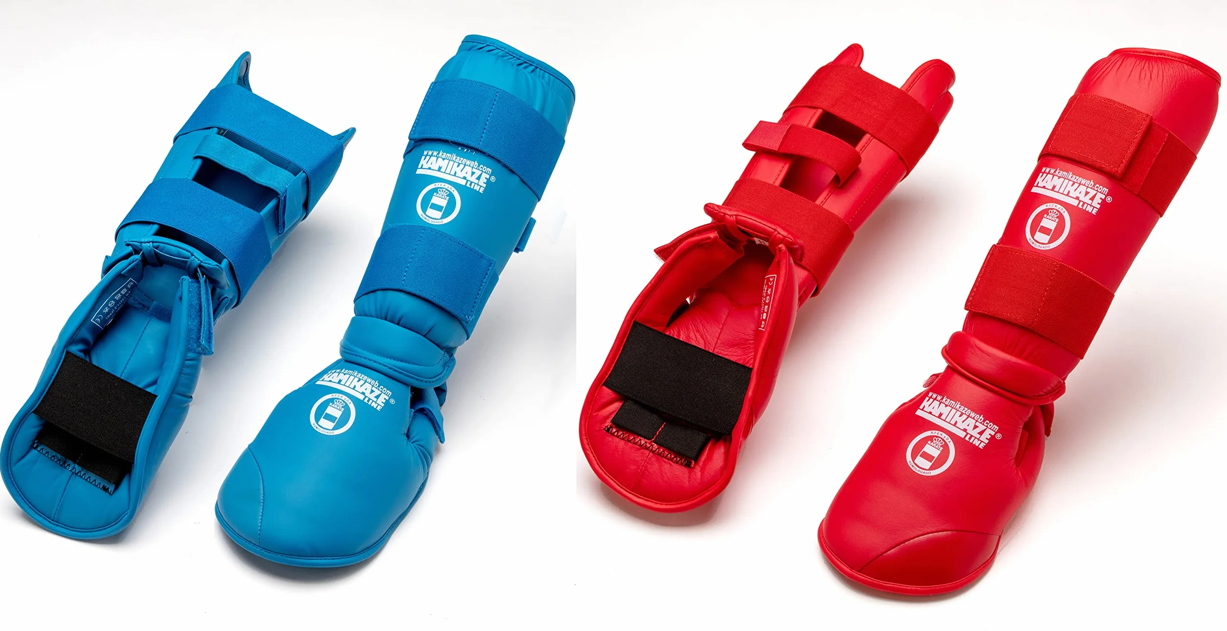 Espinilleras KAMIKAZE Karate Protectores de pie RFEK Azul XL