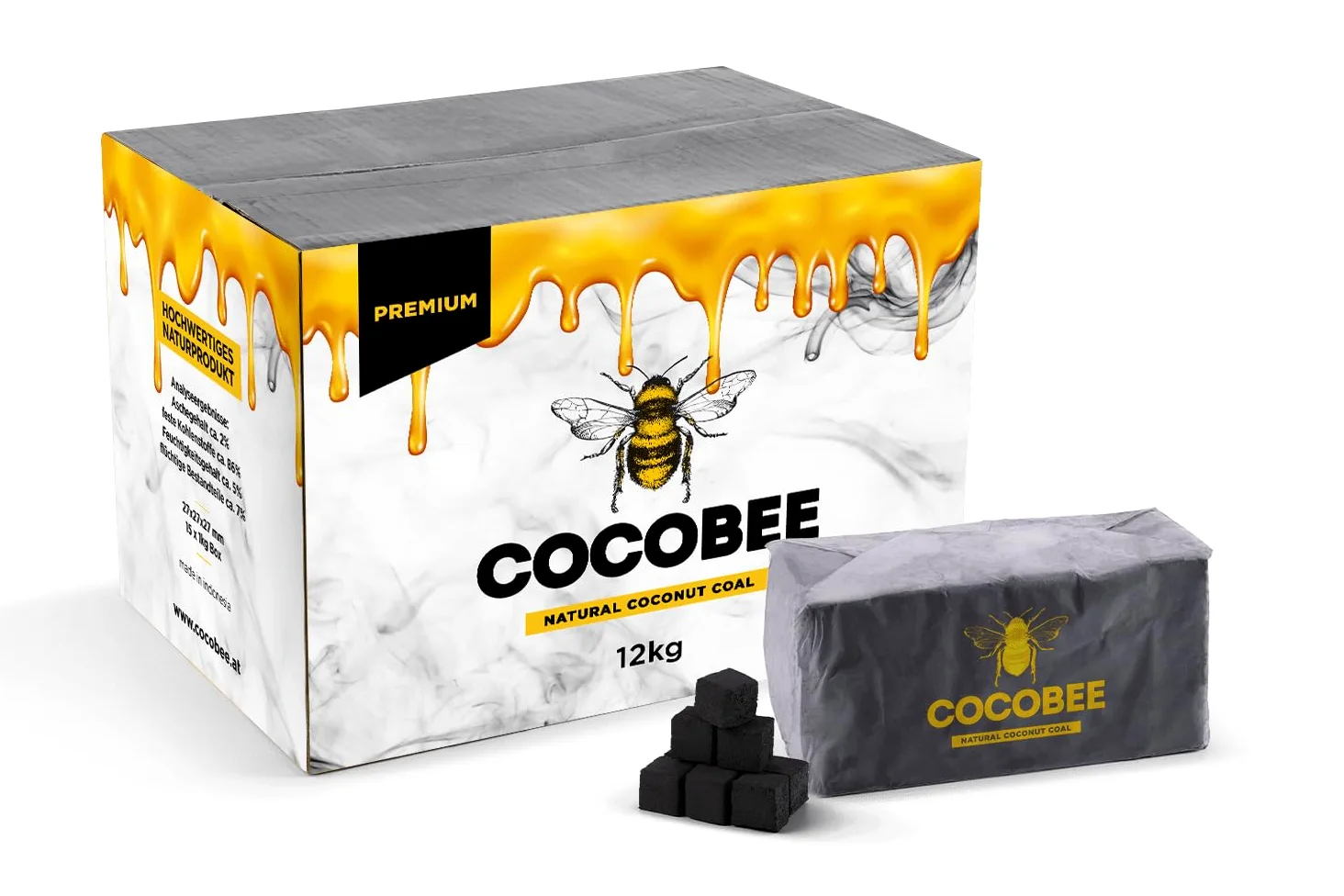 COCOBEE Black Coconut – Carbón Natural Premium | Ideal para Cachimba & BBQ – Briquetas de Coco de Larga Duración (12 KG)