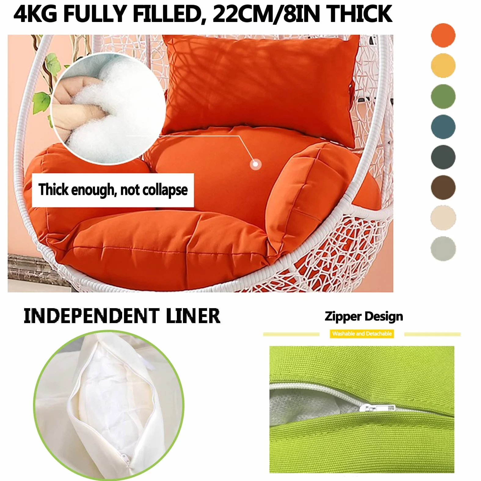 Cojines for silla colgante, cojín for silla de huevo, cojines for silla de huevo estampados, almohadillas impermeables resistentes al sol for sillas de hamaca, cojín for silla colgante de sofá de ratá