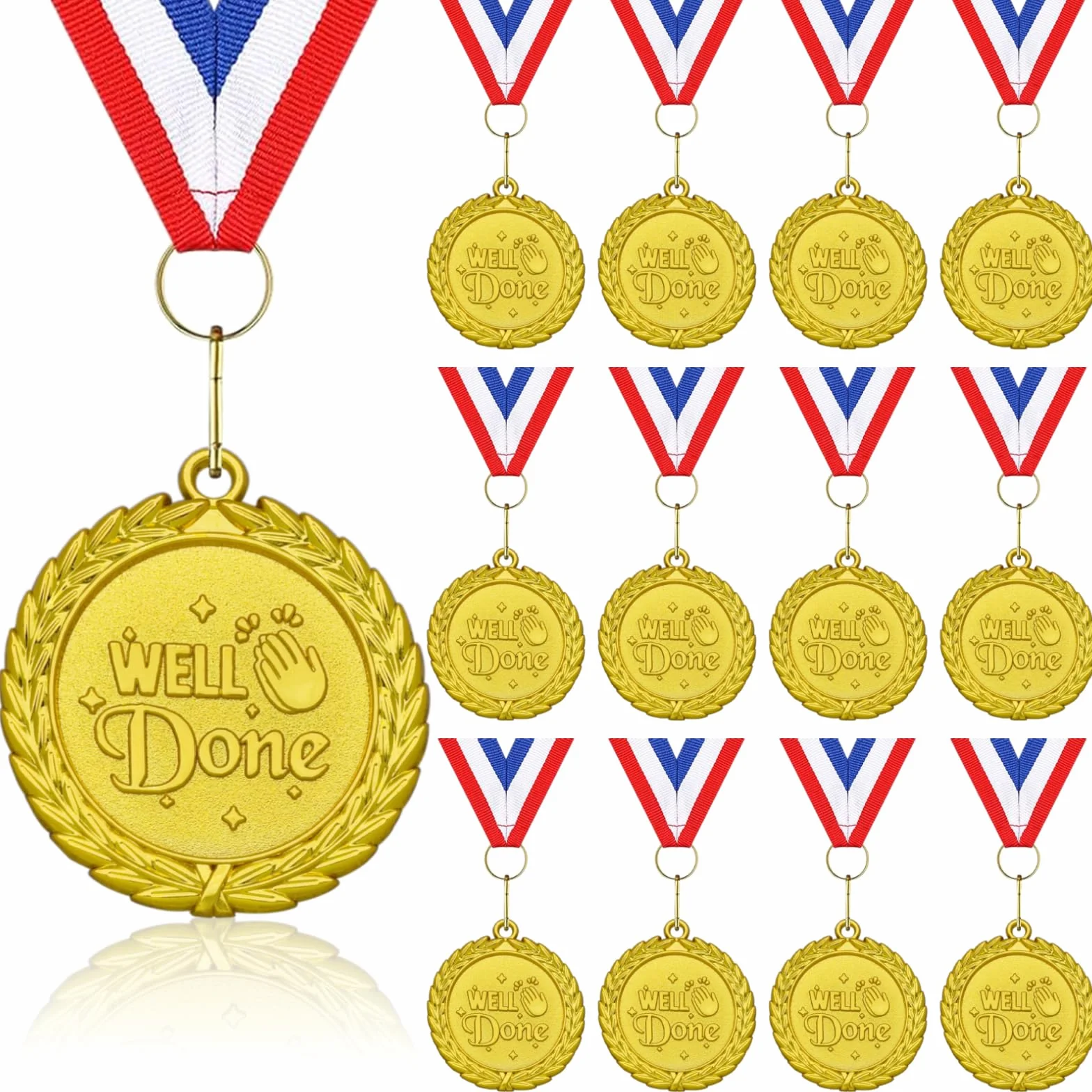 Medallas de metal dorado con collar de cinta para premios deportivos