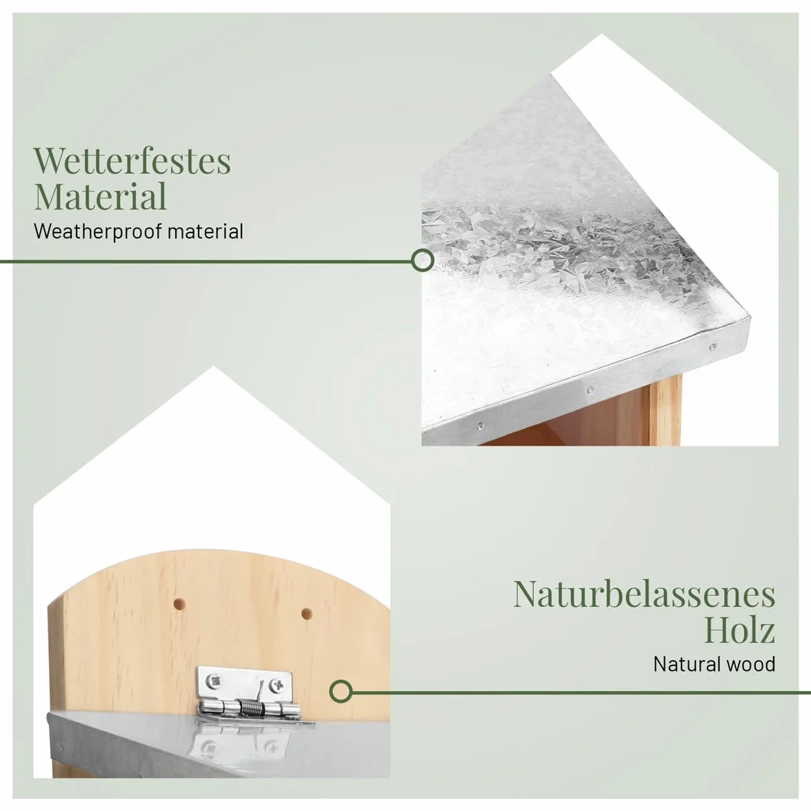 WILDLIFE HOME Comedero para ardilla XL con techo de metal, estación de alimentación de madera maciza atornillada, resistente a la intemperie y sin tratar, casa para ardillas
