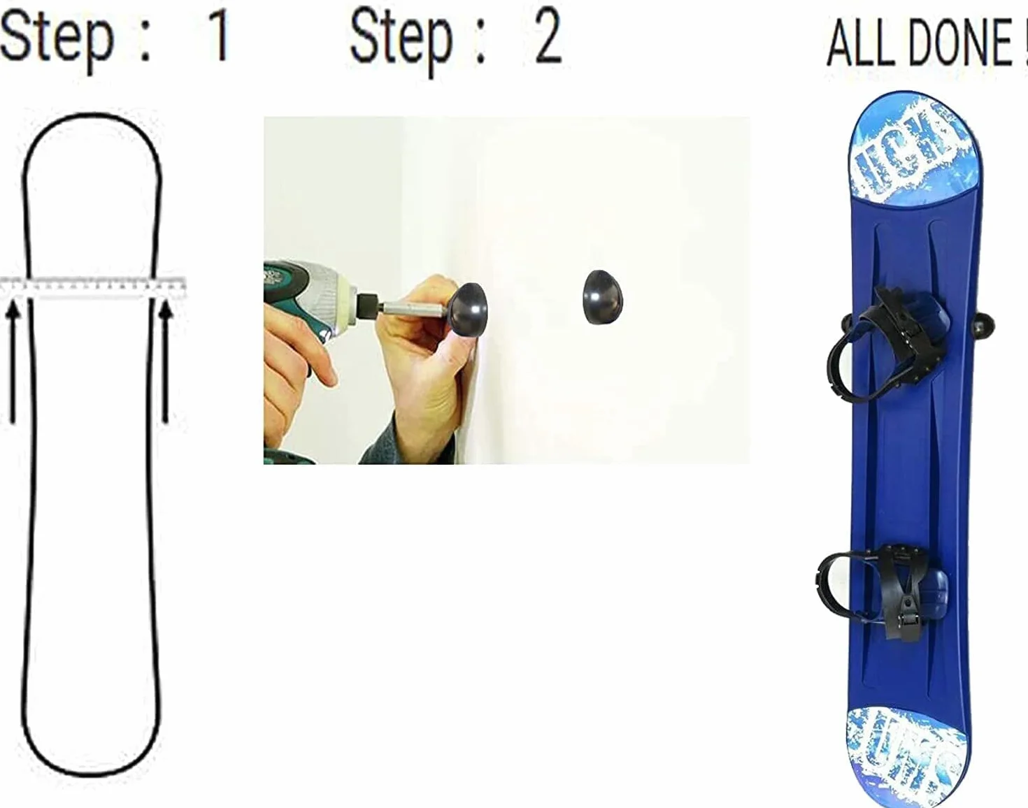 AUXPhome Soportes de pared para esquí snowboard, acero inoxidable, goma resistente, paquete de 4