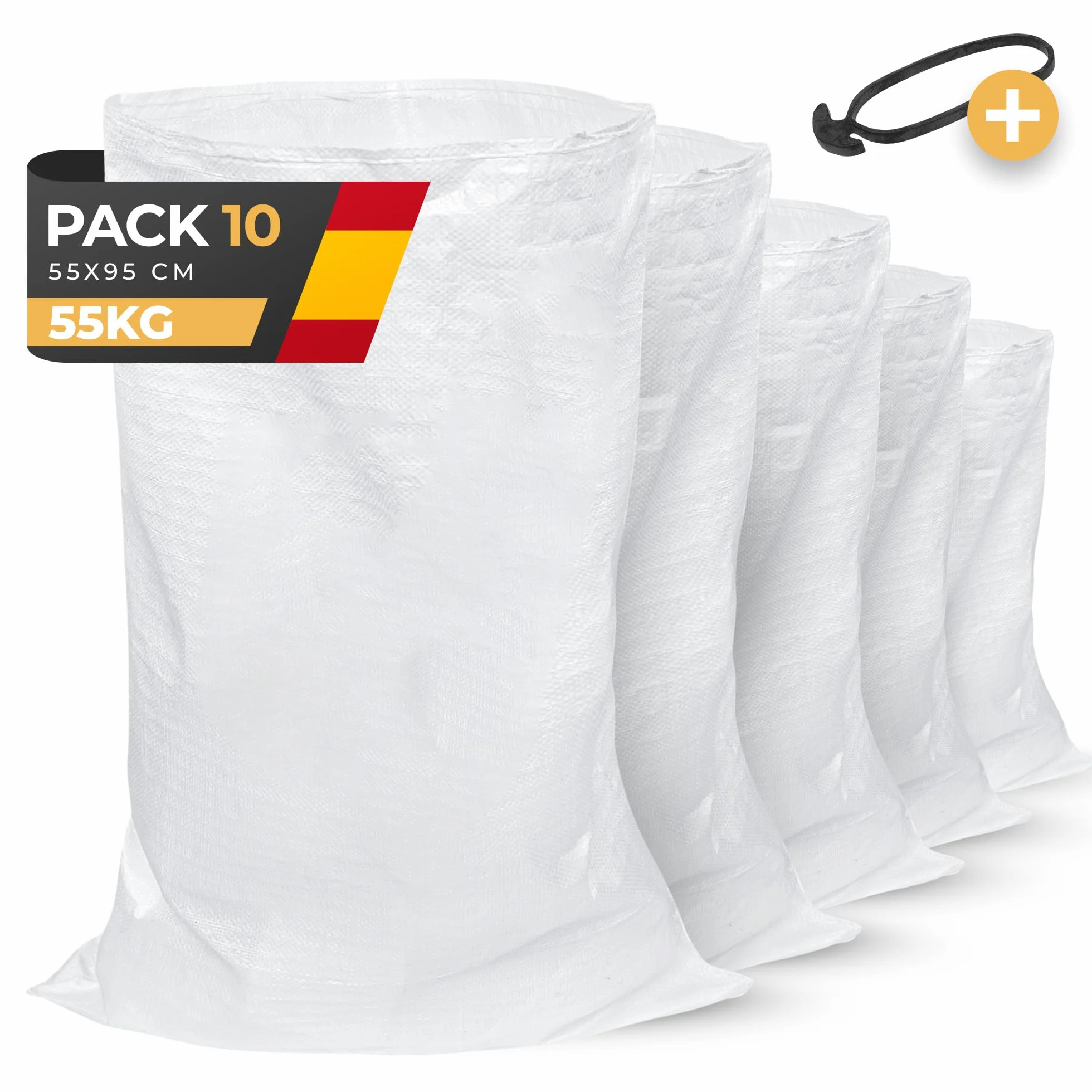 Pack 10 Sacos para Escombros | 55 x 95cm - Muy Resistentes (55kg) & Reutilizables | Saco de Escombros perfectos para Arena, Tierra, Jardin, Construcción y Hojas