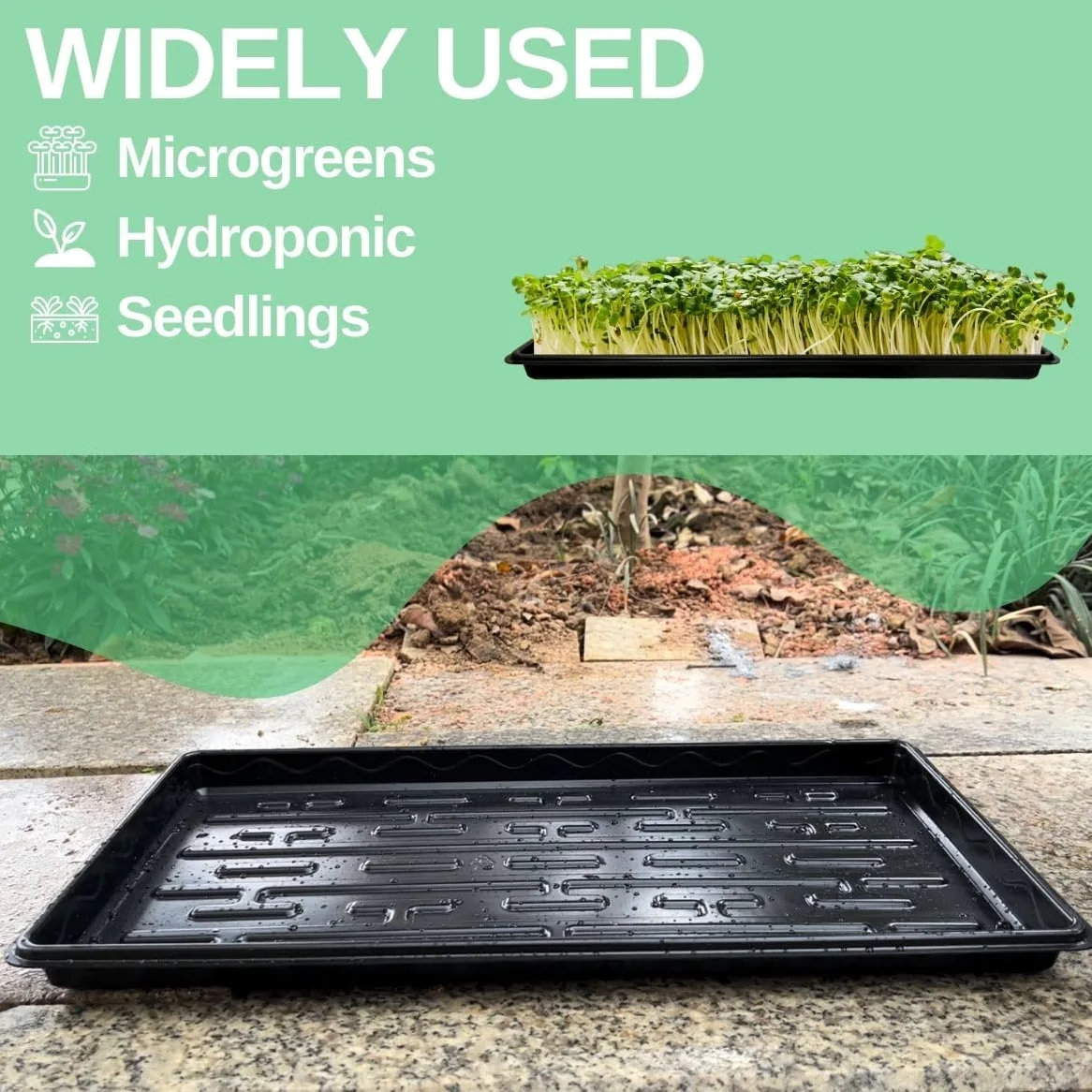 Bandejas de semillero poco profundas 1020 para vivero, fondo poco profundo (altura) de 1.2 pulgadas para germinación de semillas y germinación de plantas, bandejas microverdes sin agujeros