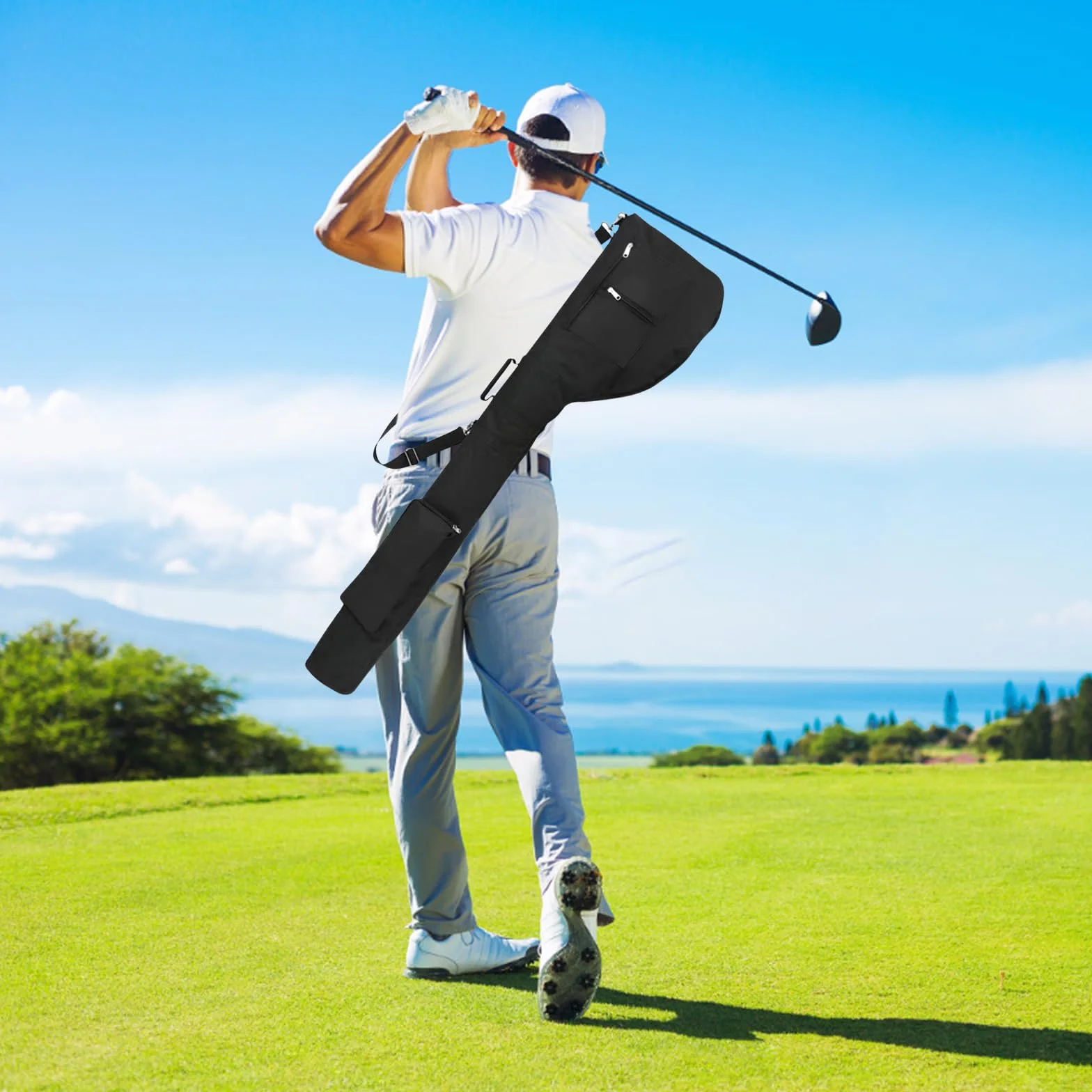 Bolsa de Viaje Pequeña y Ligera para Palos de Golf - Portátil, Plegable - Capacidad 8-10 Palos