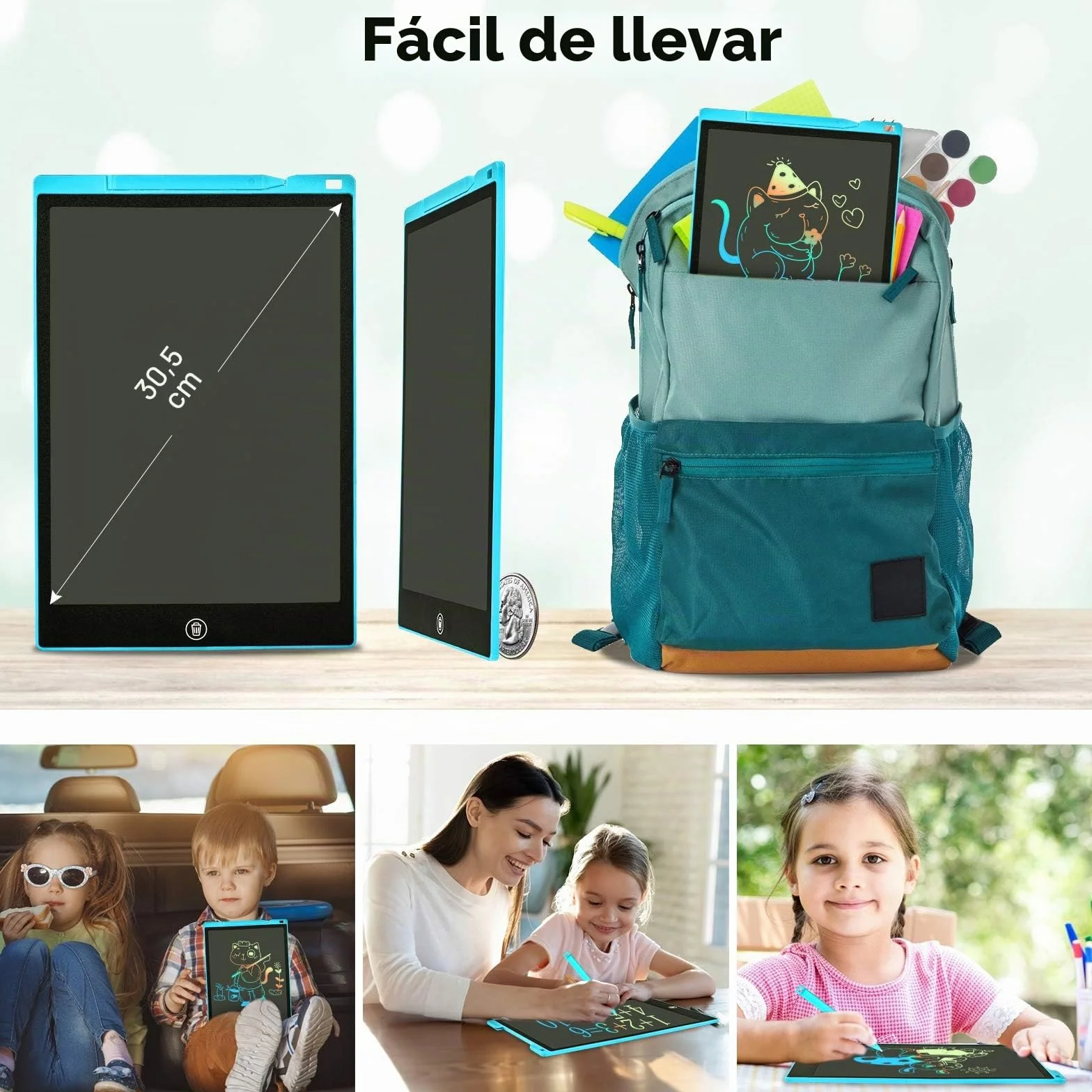 Tableta de Escritura LCD 12 Pulgadas, Tablet de Dibujo Infantil para Hogar, Escuela y Oficina (Azul)