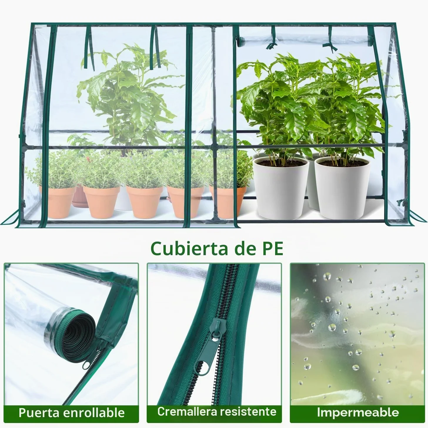 Ohuhu Mini invernadero portátil para exteriores, invernaderos de 180 x 91 x 91 cm con puertas dobles grandes con cremallera y estacas para el suelo, impermeable y con protección UV, invernadero de