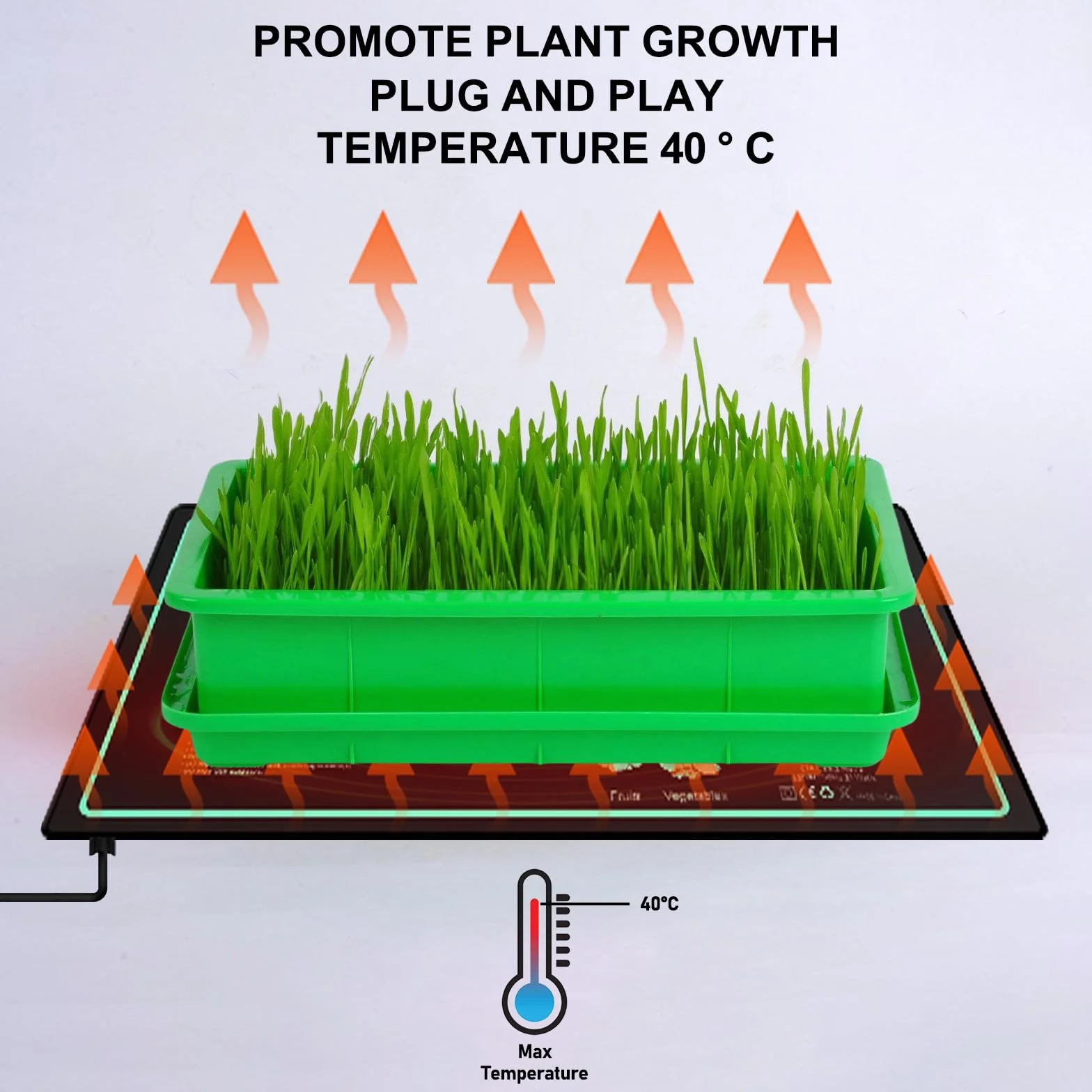 Leikurvo Alfombrilla calefactora para plantas, alfombrilla calefactora 50 x 52 cm para la germinación de semillas y animales domésticos 45 W con termostato para reptiles y temperatura del dragón
