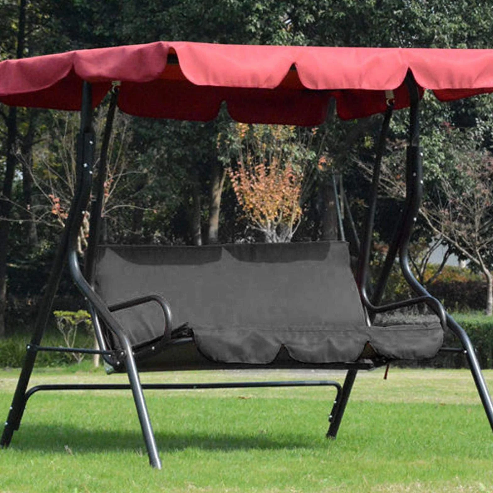 Omabeta Columpio al Aire Libre Silla de 3 Asientos Cojín Impermeable Reemplazo Funda de Asiento de Columpio Cubierta de protección para Silla de Columpio para Patio Exterior para Patio, jardín(Negro)