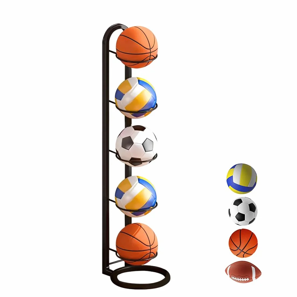 Estante de Almacenamiento de Pelotas de 5 Niveles, Soporte Vertical Extraíble para Fútbol y Baloncesto