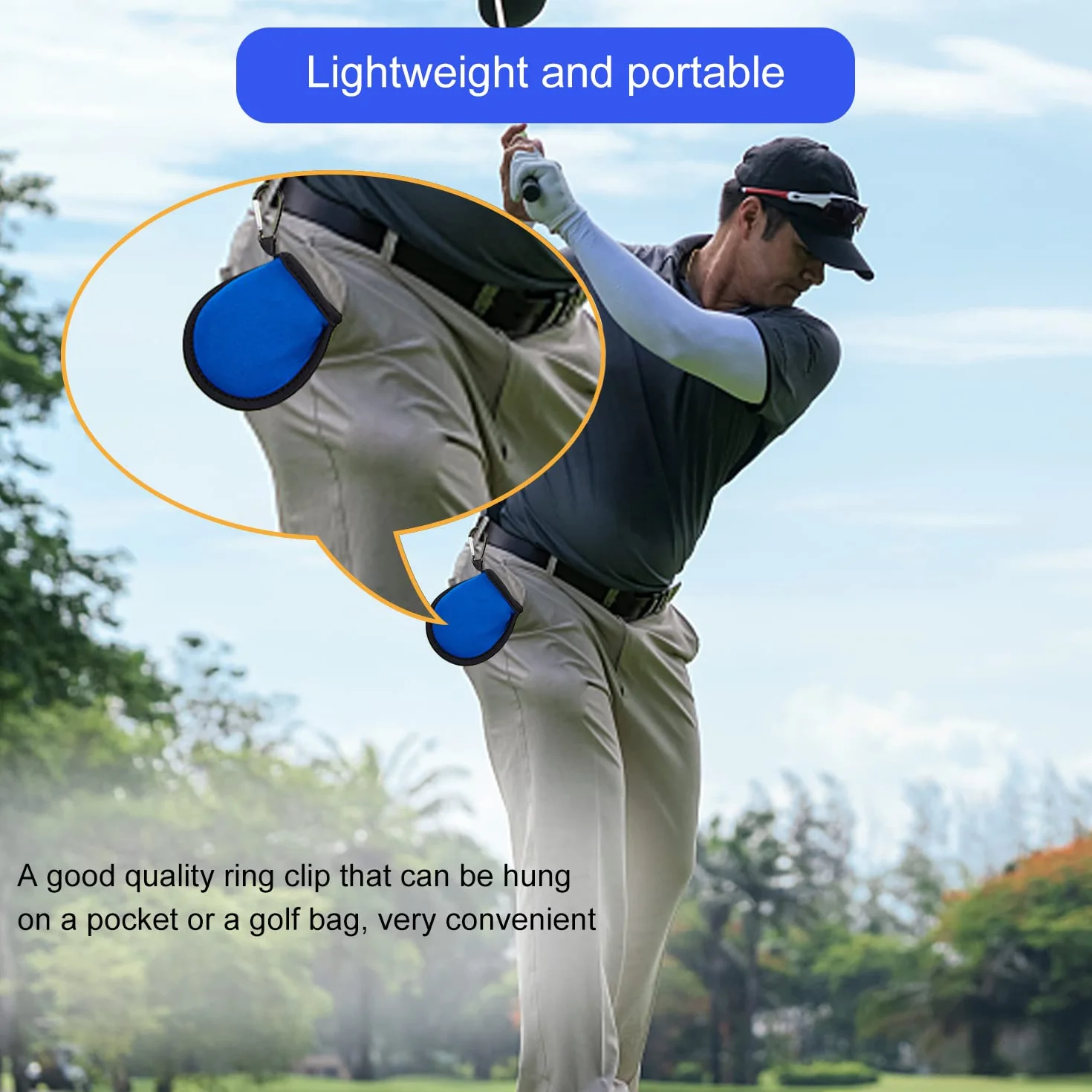 Bolsas de limpieza de golf azul negro con hebillas negras bolsillo para juntas accesorios
