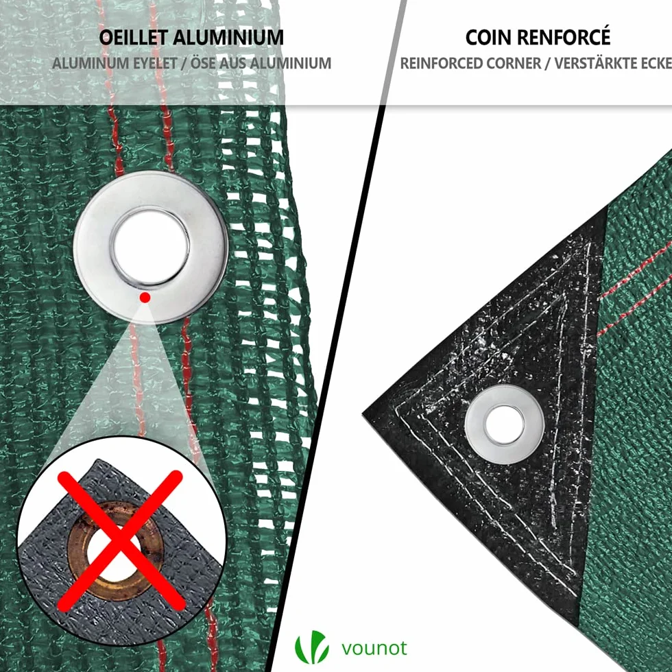 VOUNOT® Malla Sombreo y Ocultación 1.5×10m, Valla Privacidad 230 g/m² HDPE Protección UV, Red de Sombra con Bridas, para Jardín, Huerto, Balcón, Verde