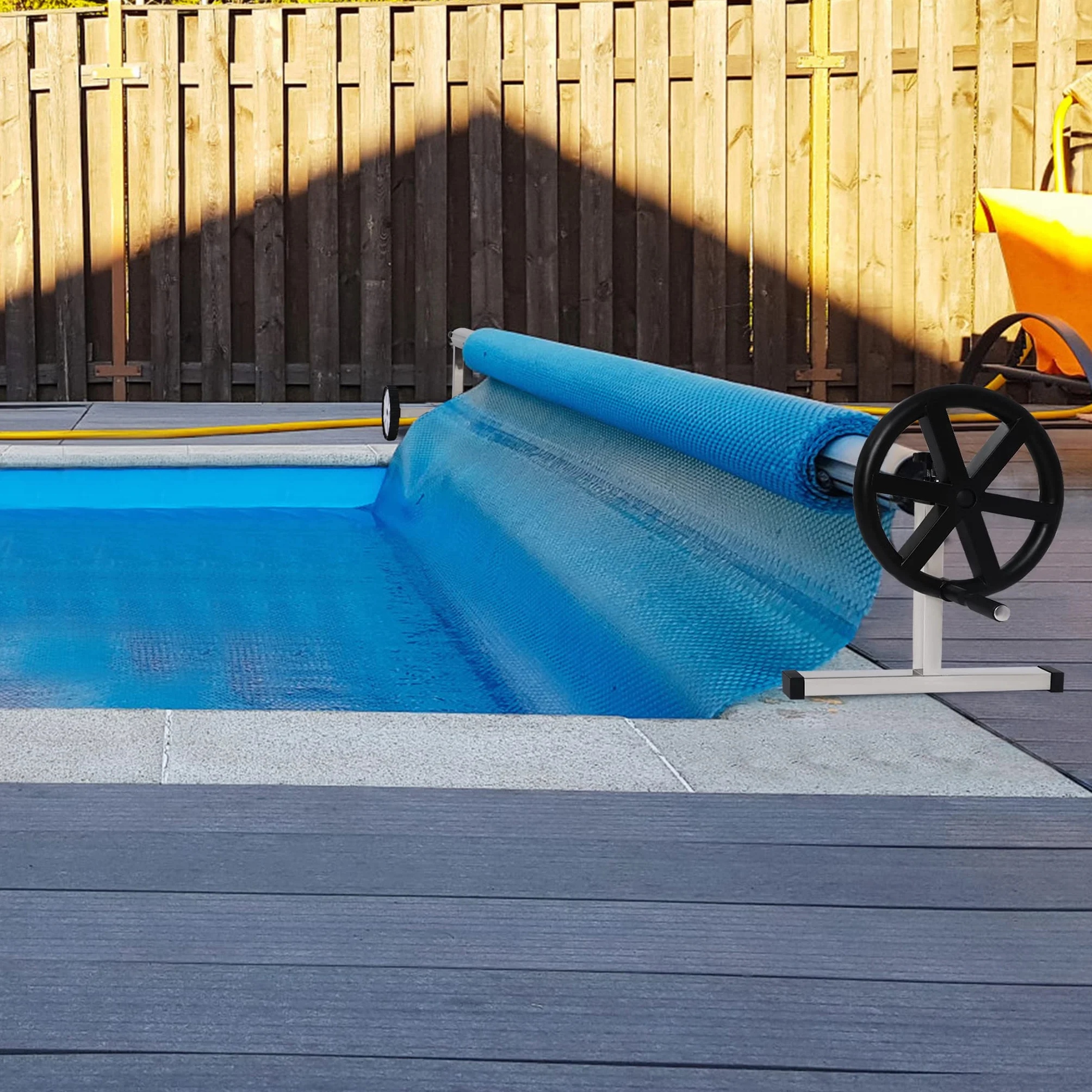 YUENFONG Sistema Enrollable móvil de Acero Inoxidable para Lona Solar, Lonas de Piscina, Enrollable móvil Ajustable, con Ruedas y Correas, Material Resistente a la Intemperie (3m-5,70m)