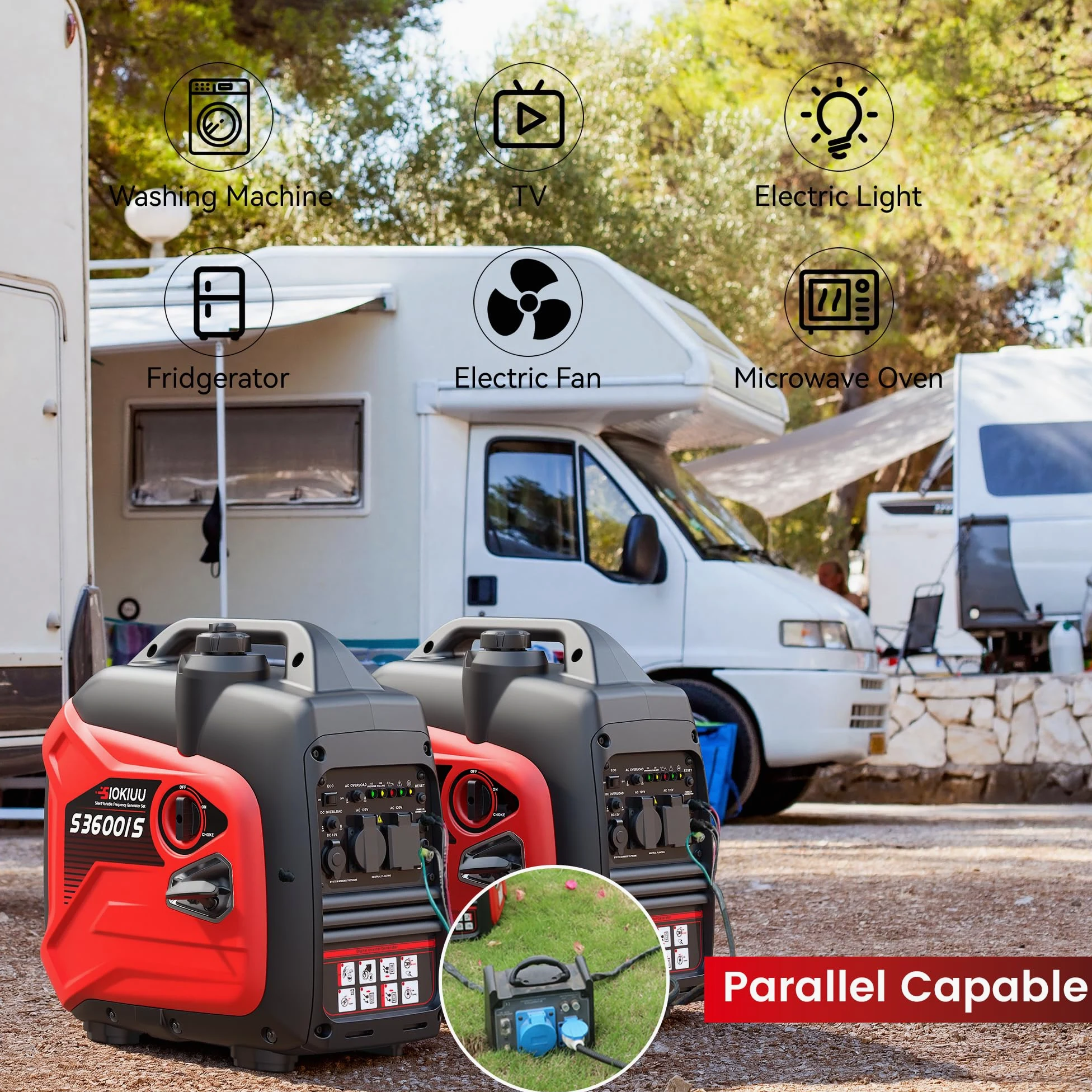 Generador portátil de 3600 W, generador inversor súper silencioso, ultraligero para respaldo del hogar, campamento al aire libre, protección de sensor de CO, EPA, modo ECO
