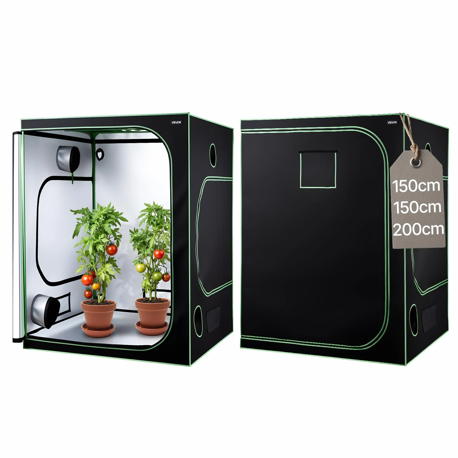VEVOR Armario de Cultivo Interior 150x150x200 cm, Carpa de Cultivo con Ventana de Observación, Bandeja de Suelo y Cremallera, Mylar 600D de Alta Reflectancia, Tienda para Plantas, Flores, Verduras