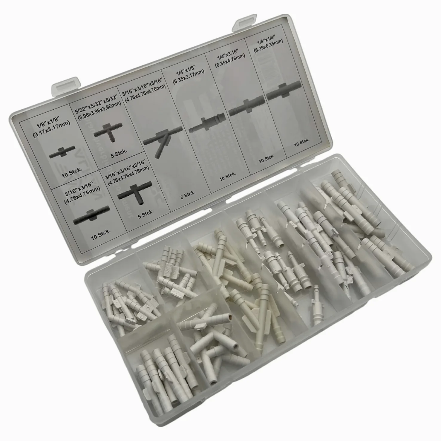 Surtido de conectores de manguera de 1/8" (3,17 mm) hasta 1/4" (6,35 mm) / Mini conector de vacío de plástico para manguera de aire en forma de T (pieza en T) y forma de Y, 65 piezas