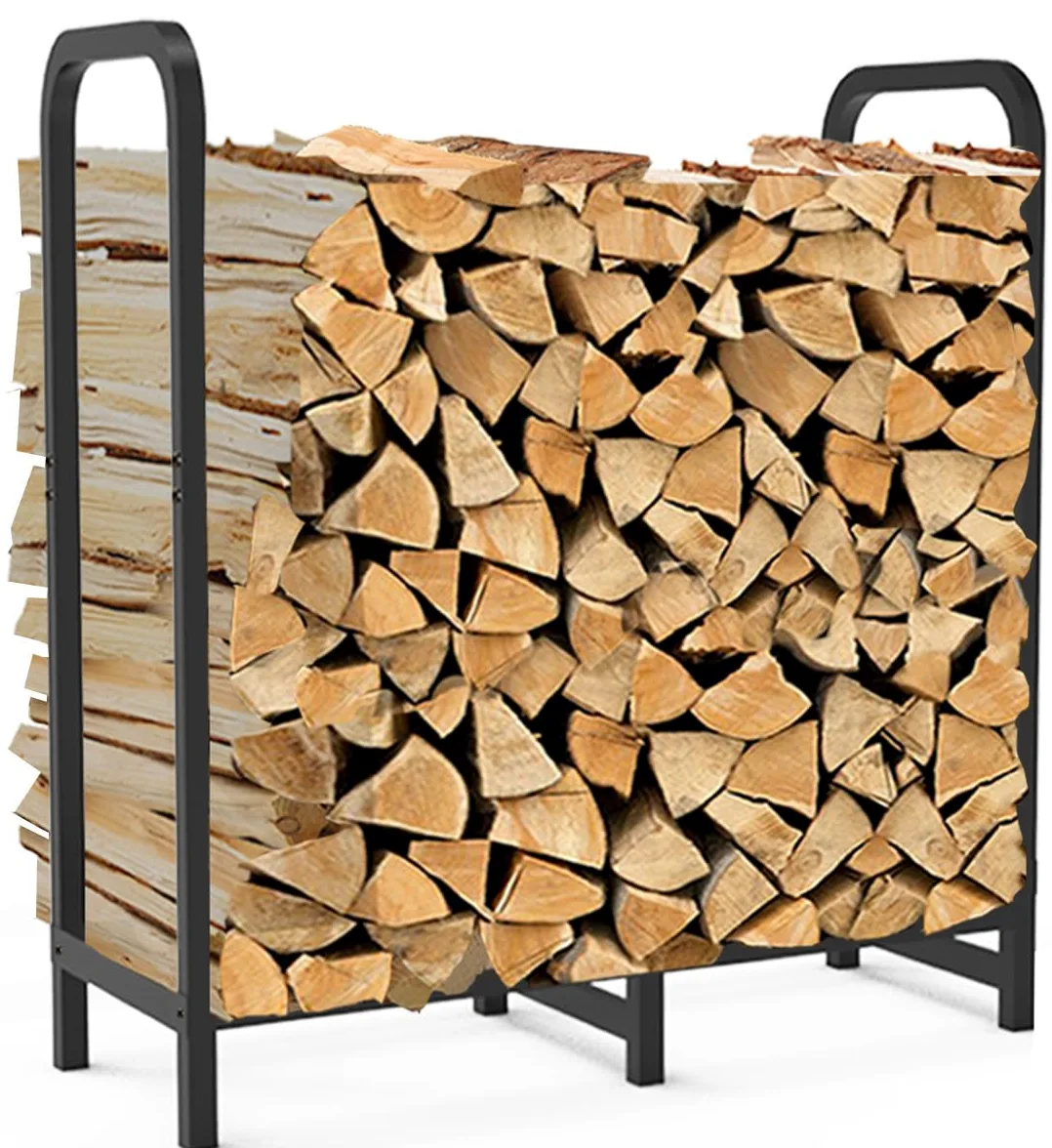 Artigarden Estantería para leña de 85 cm, altura ajustable y estable, soporte para leña para chimenea, interior y exterior, soporte apilable de metal para leña, color negro