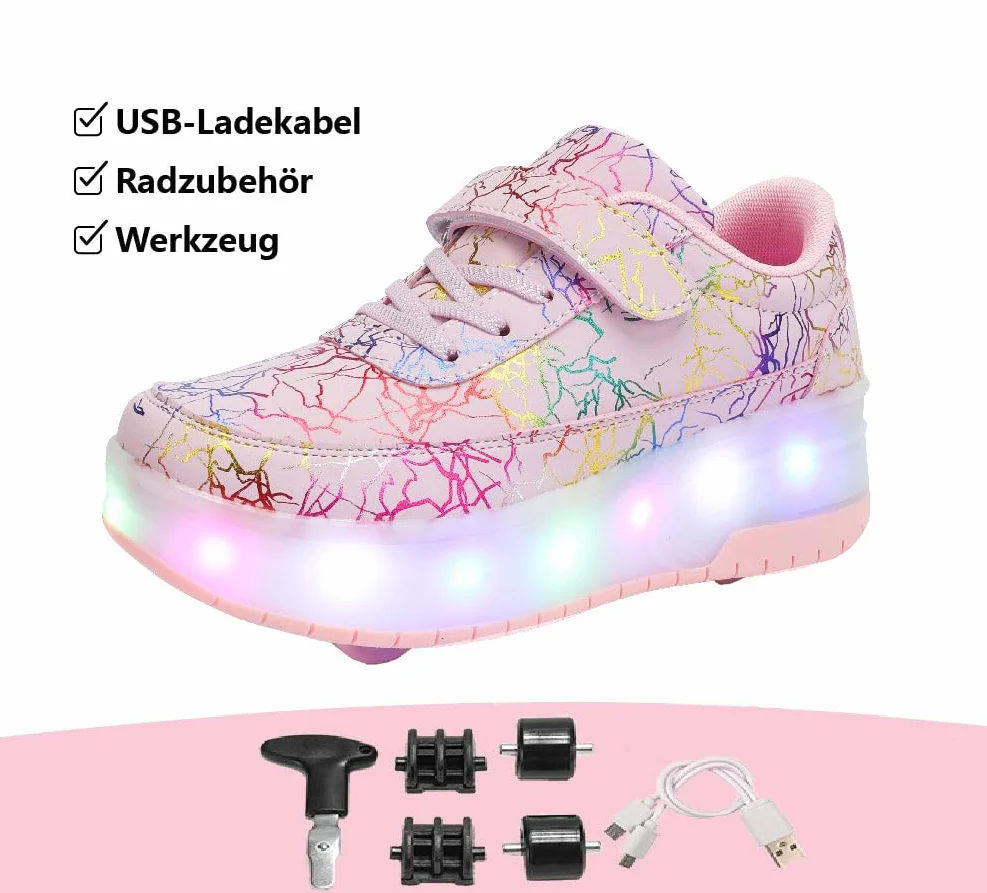 Zapatos Niña Niño con Ruedas 2 en 1 Patines Brillantes Zapatillas Skateboard