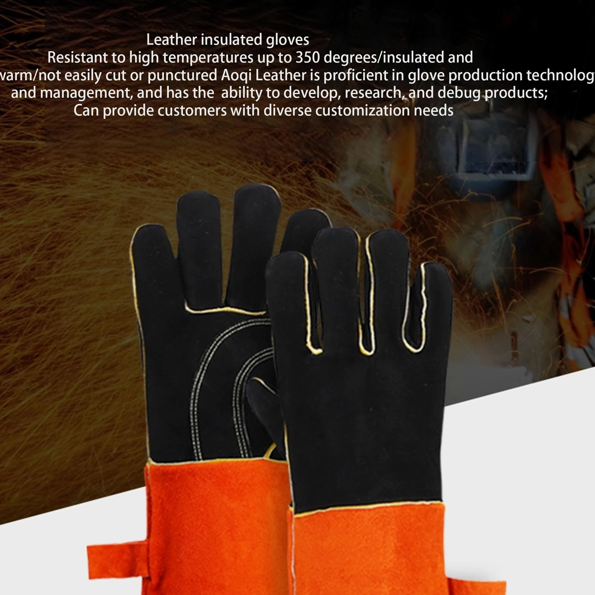 SUQ Guantes de Barbacoa de Cuero Resistentes al Calor, Guantes de Chimenea, Guantes de Horno, Guantes de protección contra el Calor a Prueba de Fuego, Guantes de Soldadura, Jardinería