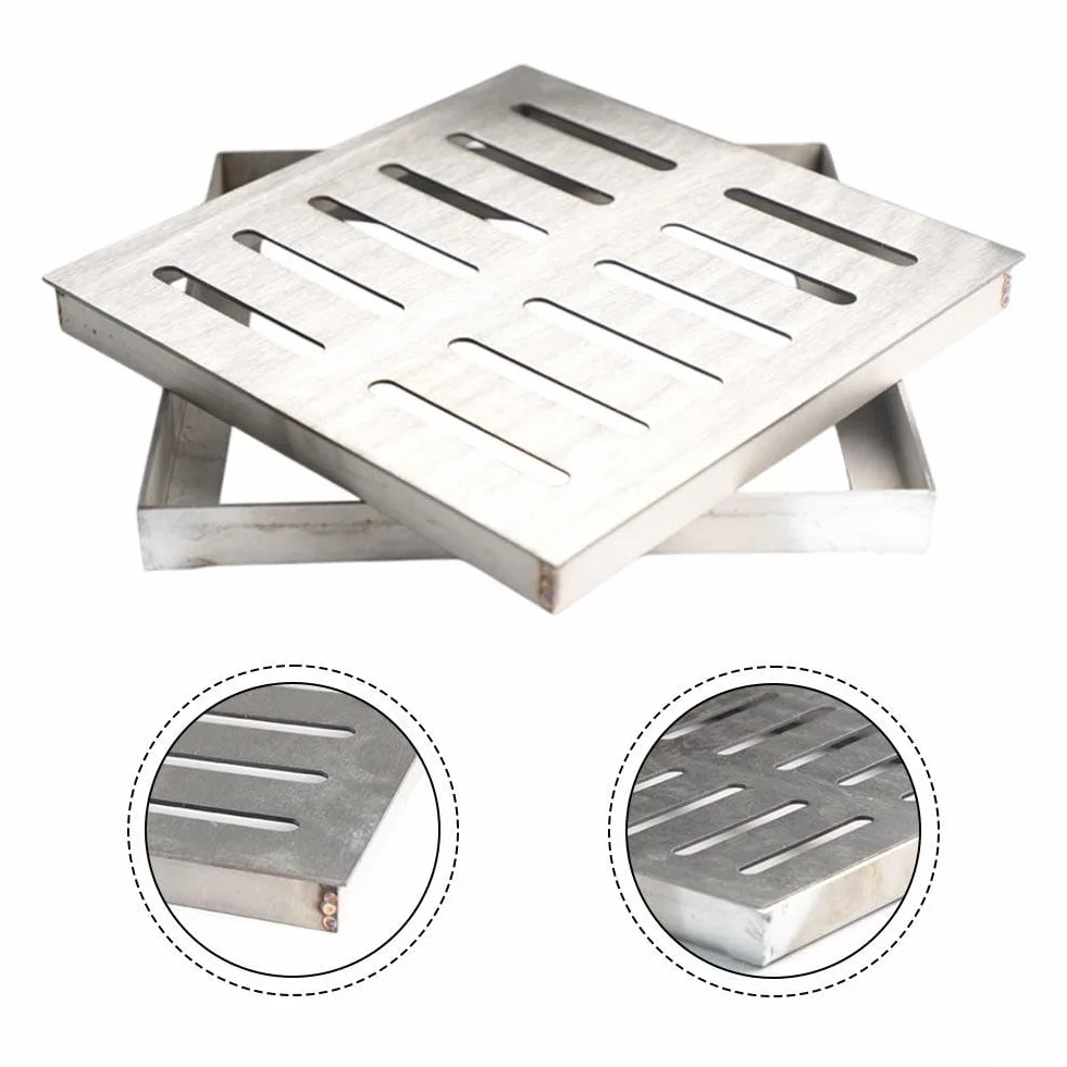 Cubierta de alcantarillado de acero inoxidable para desagüe, rejilla de agua de lluvia, drenaje cuadrado para suelo de patio con marco (200 x 200 x 20 x 2 mm)