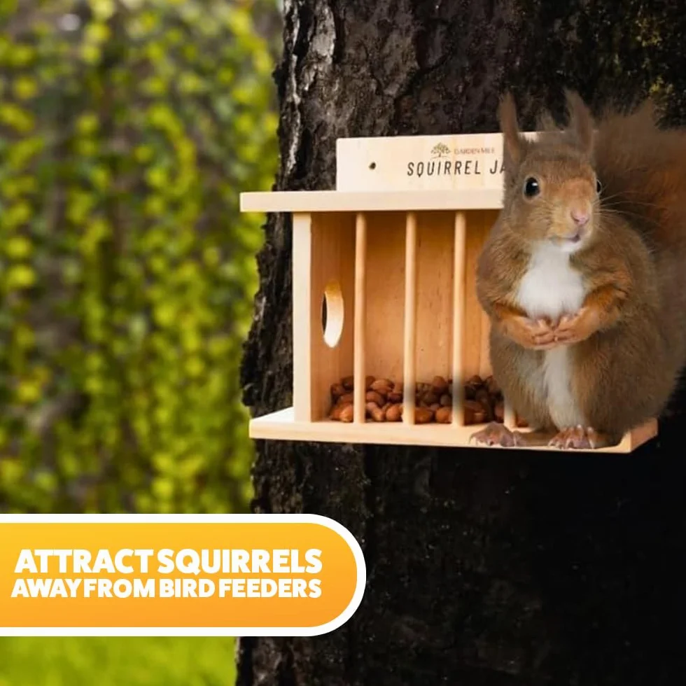 Garden Mile Comedero de ardillas y comedero para pájaros, mesa de picnic grande de madera, estación de alimentación duradera para vida silvestre al aire libre, adorno de jardín para pájaros y ardillas
