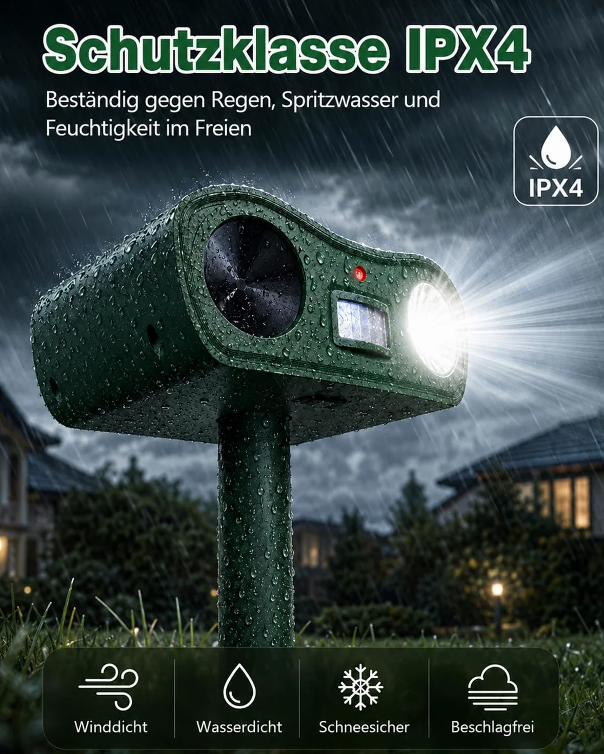 Ahuyentador de gatos ultrasónico solar y relámpago, repelente de topos IPX4, resistente al agua, para jardín, eficaz contra gatos, ratones, perros, pájaros y plagas