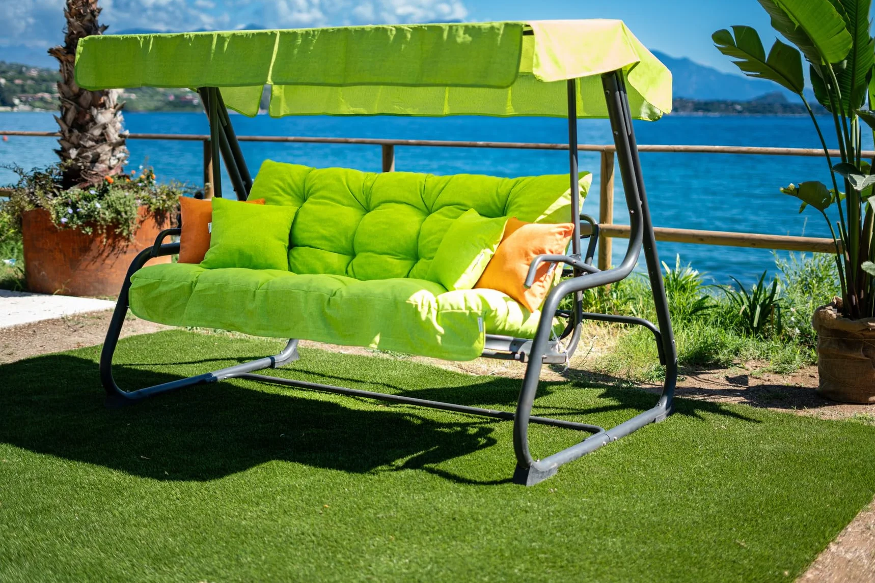 Tecnoweb - Cojines para balancín de 4 plazas - Incluido también el techo a juego - 100% Fabricado en Italia - Ideal para exteriores (jardines y patios) - Estructura no incluida, Lima