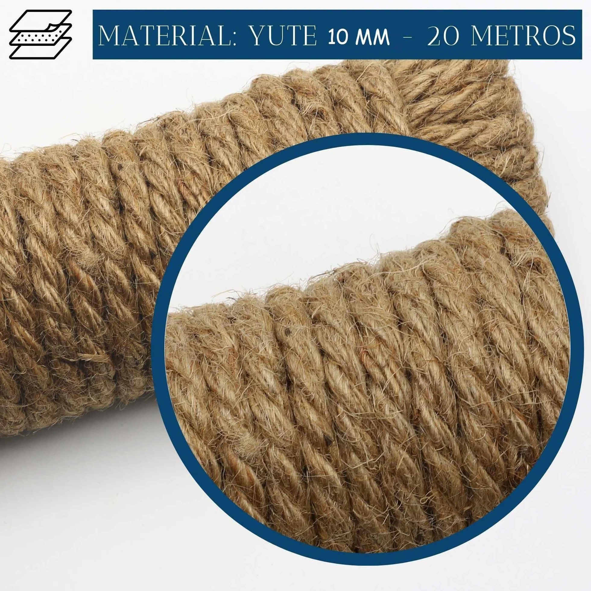 TECHZOCO Cuerda de cáñamo Natural, Rollo de Cordel Yute, Cordel cañamo, Cuerda para Bricolaje, Decoración de Muebles, Envoltura, Jardinería, Confección, Artesanía, 20 Metros de Largo x 10 mm Grosor