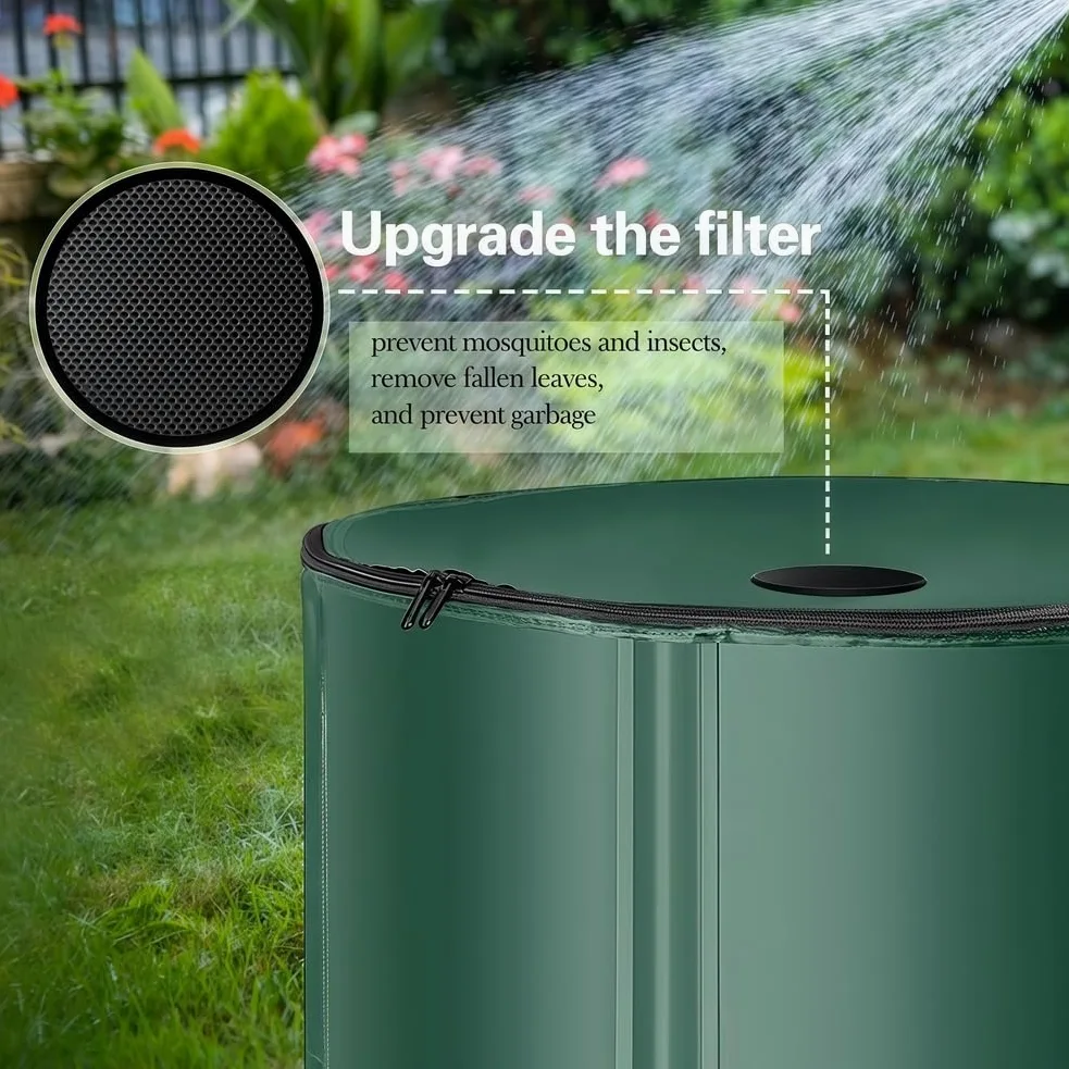 Colector de Agua de Lluvia portátil y Plegable. Tanque de Almacenamiento de Agua con Grifo para Manguera y canaleta. Solución de recolección de Agua de Lluvia para una recuperación