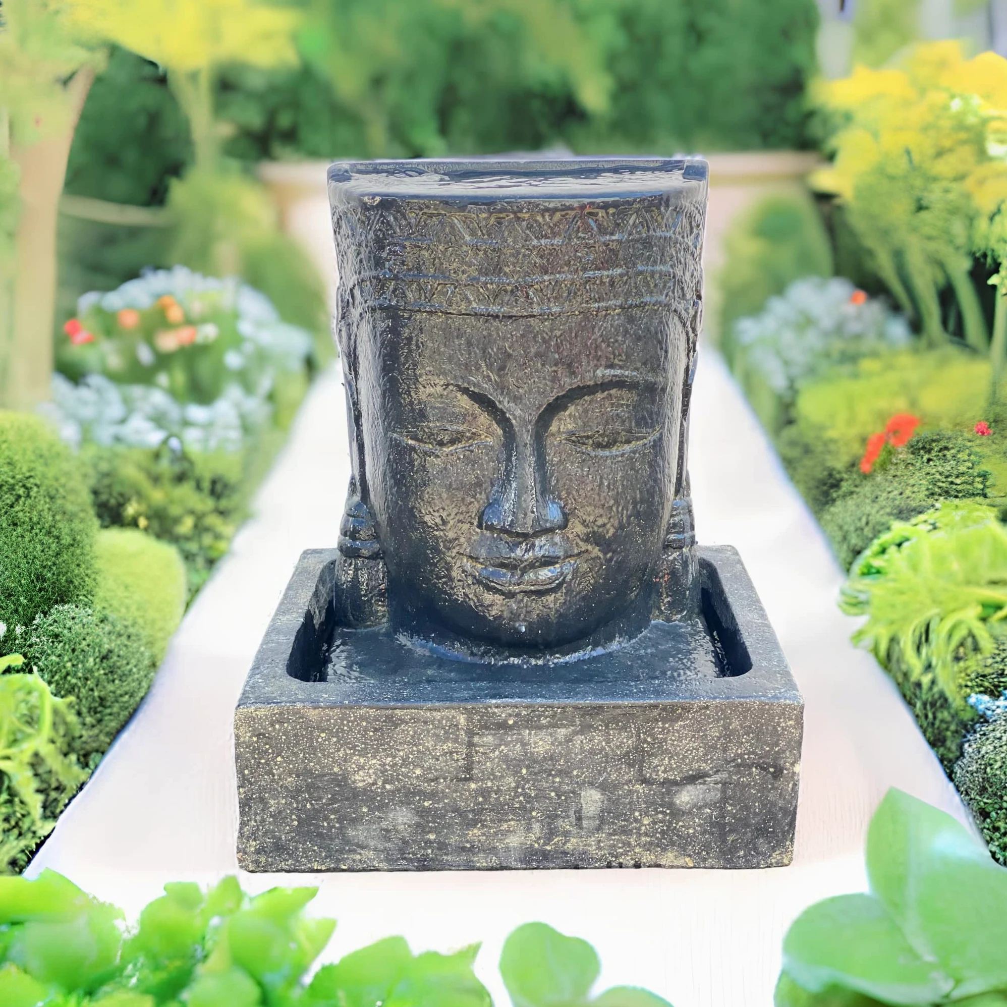 Khmer Head - Fuente de agua (60 x 45 x 40 cm), diseño de cascada de Buda