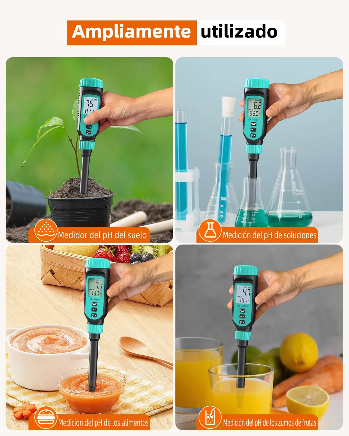 Tadeto Medidor de pH del Suelo, medidor del valor de pH para jardín, agua y alimentos con cabezal metálico protector y pantalla LCD