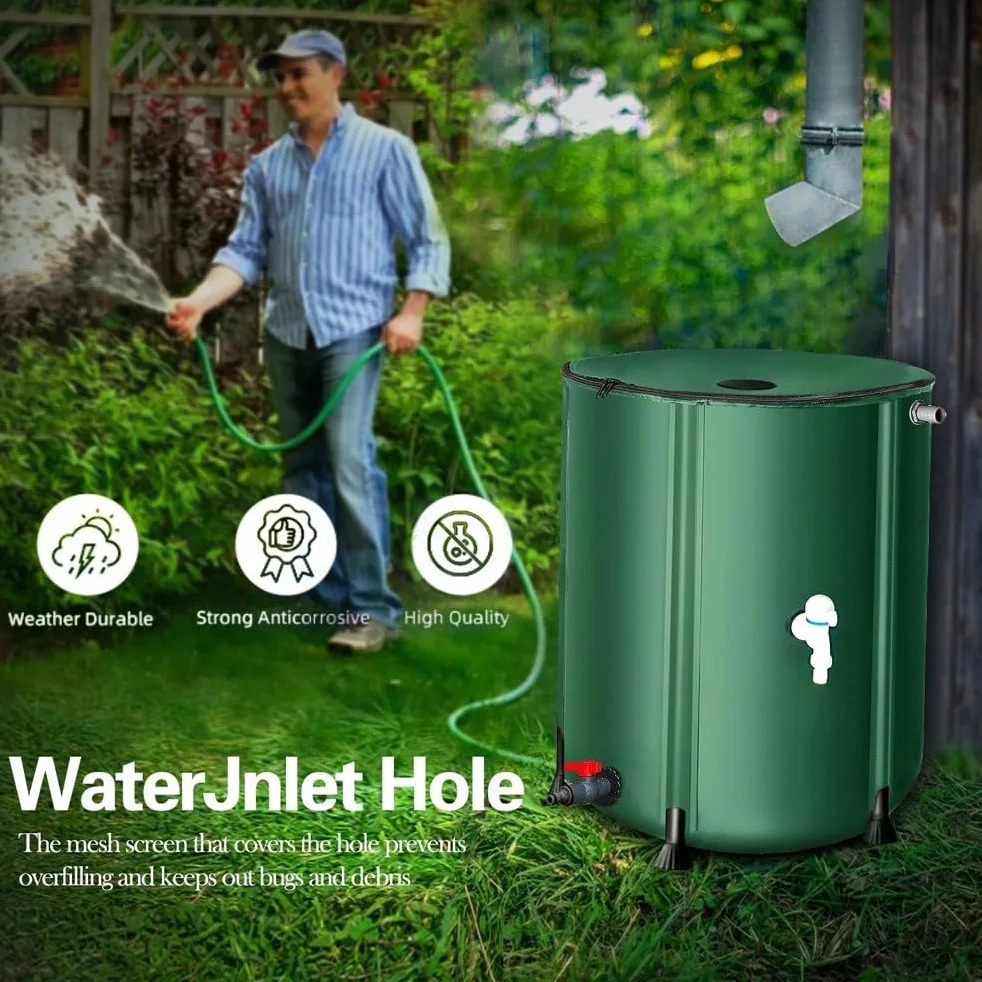 Genérico Baril de Lluvia Plegable 50L a 1000L – Sistema Portátil de Recolección de Agua de Lluvia con Grifo y Tapa Cremallera, Depósito de Agua para Riego de Jardín y Uso Exterior de Emergencia
