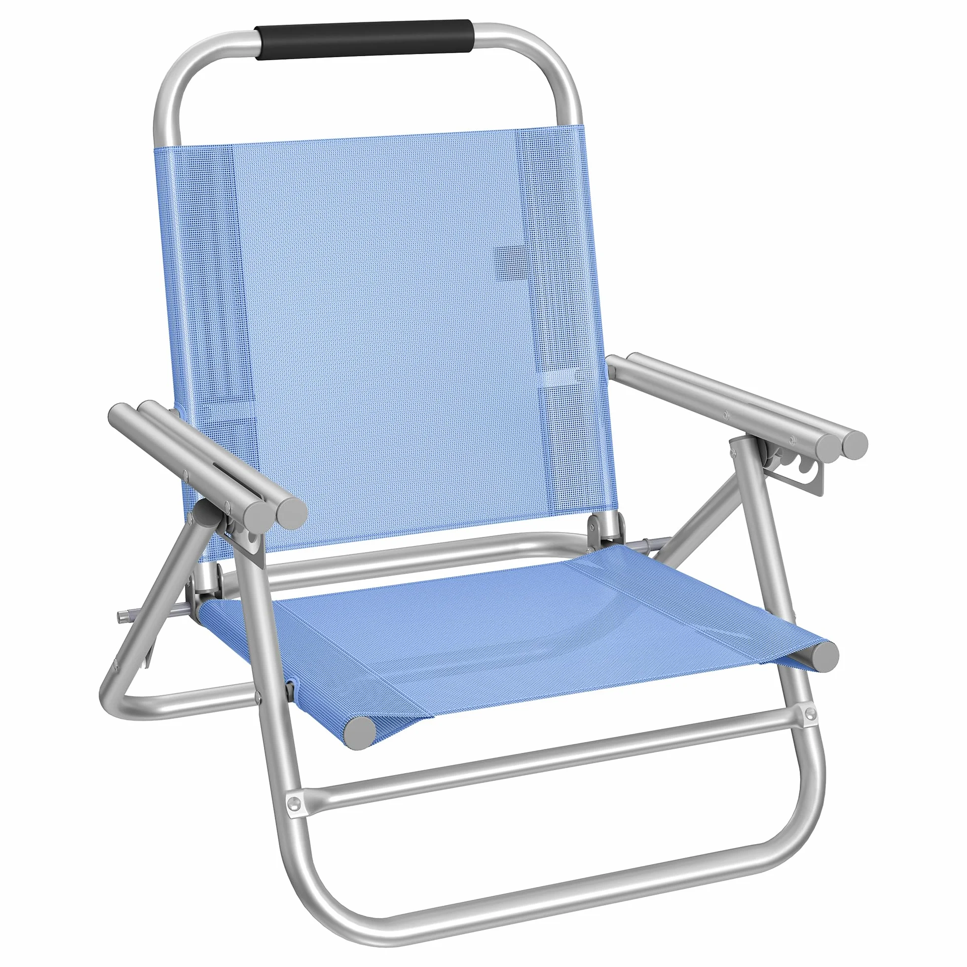 SONGMICS Silla de Playa, Plegable, Portátil, Respaldo Ajustable en 4 Niveles, con Reposabrazos, Transpirable y Cómoda, Taburete de Exterior, Azul GCB65BU