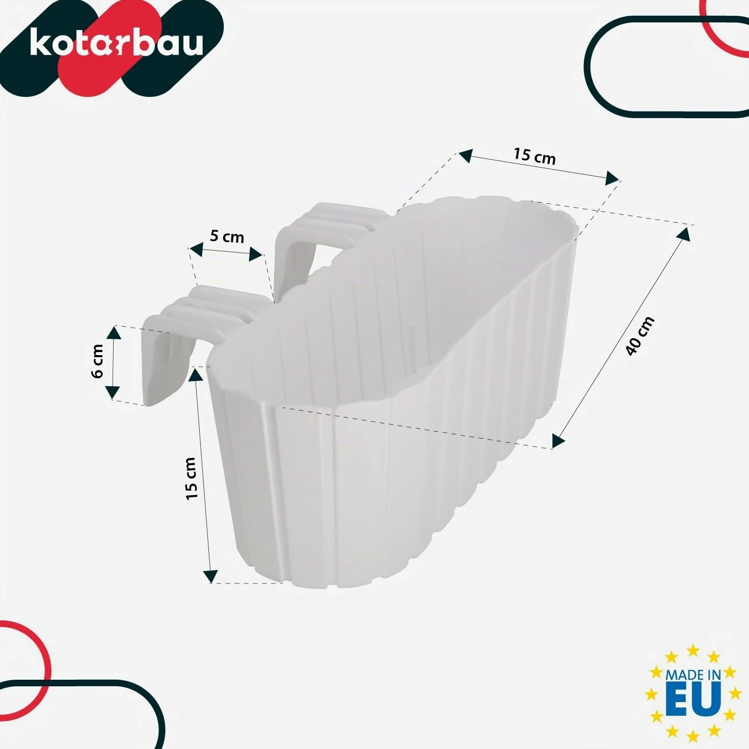KOTARBAU® 6 uds Jardinera Balcón - Jardineras Exterior - PVC - 40 x 15 x 15 cm - Blanco - Maceta - Macetero Rectangular - Ligero - con Soporte para Barandilla - Decoración Exterior