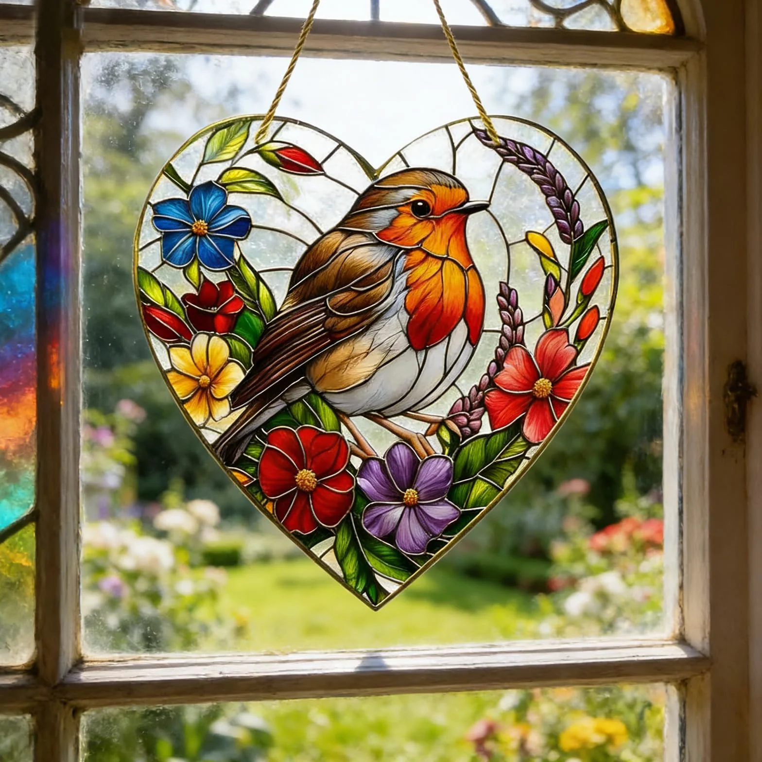 Atrapasoles para Ventana Petirrojos, Acrílico Suncatchers de Colores Colgante, Adorno de Jardín de Petirrojos para Ventanas, Patios, Paredes, Hogar y Jardín